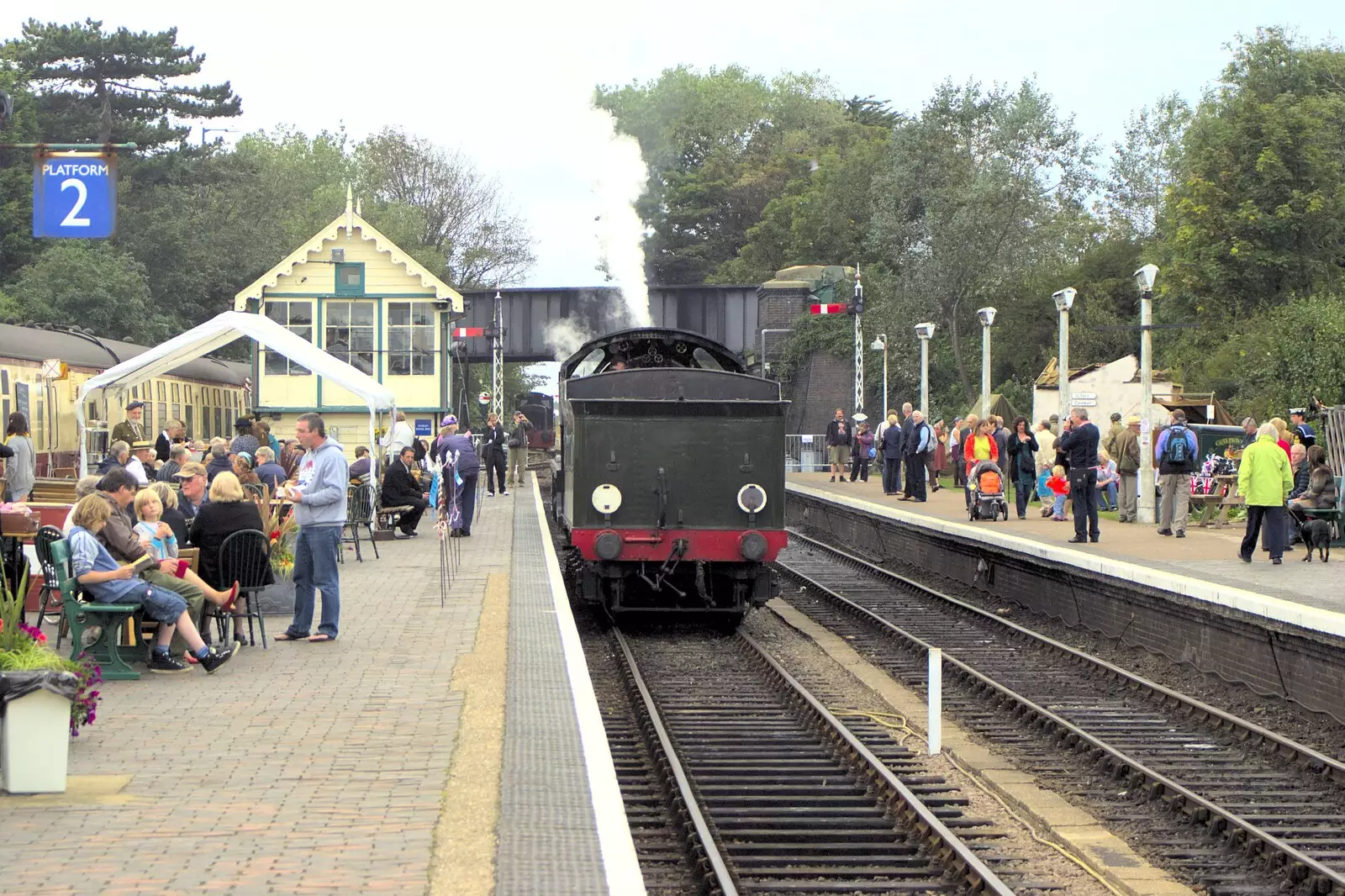 A steam train pulls in, from A 1940s Steam Weekend, Holt and Sheringham, Norfolk - 18th September 2010