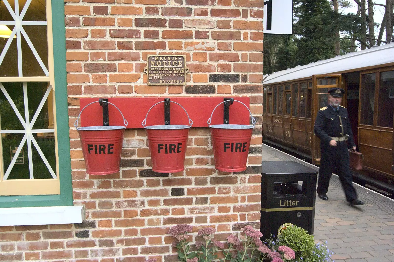 Three red fire buckets, from A 1940s Steam Weekend, Holt and Sheringham, Norfolk - 18th September 2010