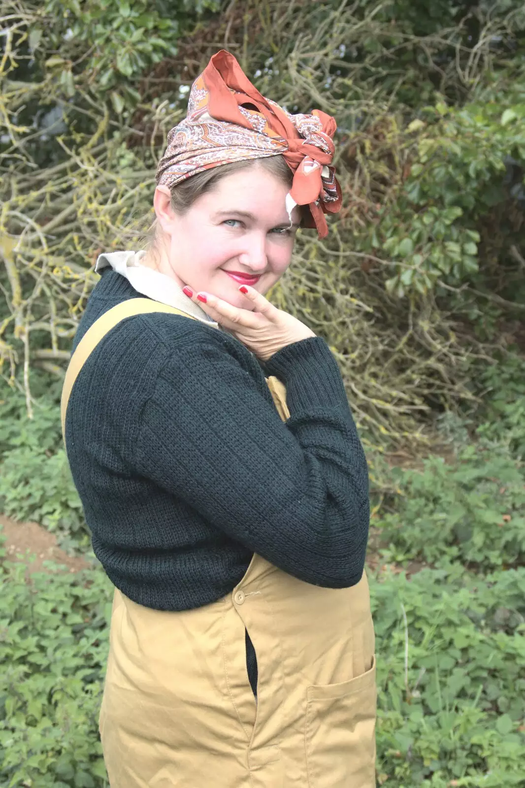 Isobel dresses up in Womens' Land Army gear, from A 1940s Steam Weekend, Holt and Sheringham, Norfolk - 18th September 2010