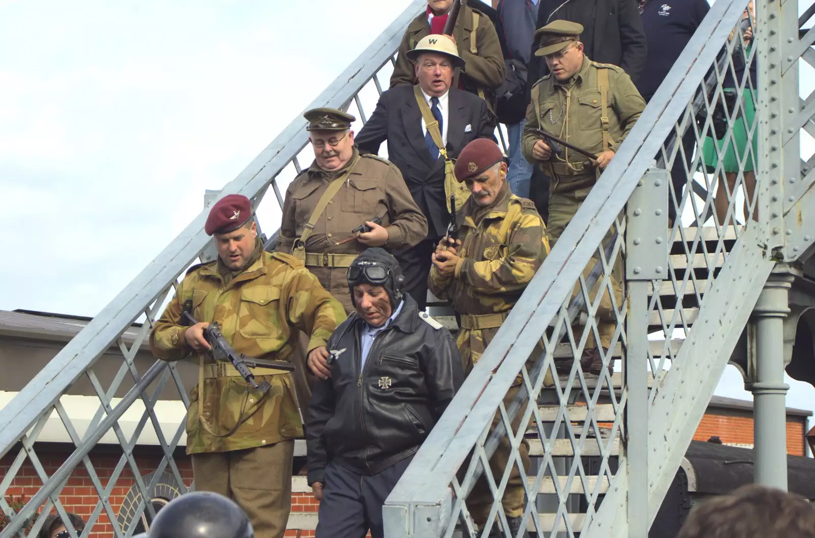 Dads' Army pretends to take away a downed Luftwaffe pilot, from A 1940s Steam Weekend, Holt and Sheringham, Norfolk - 18th September 2010