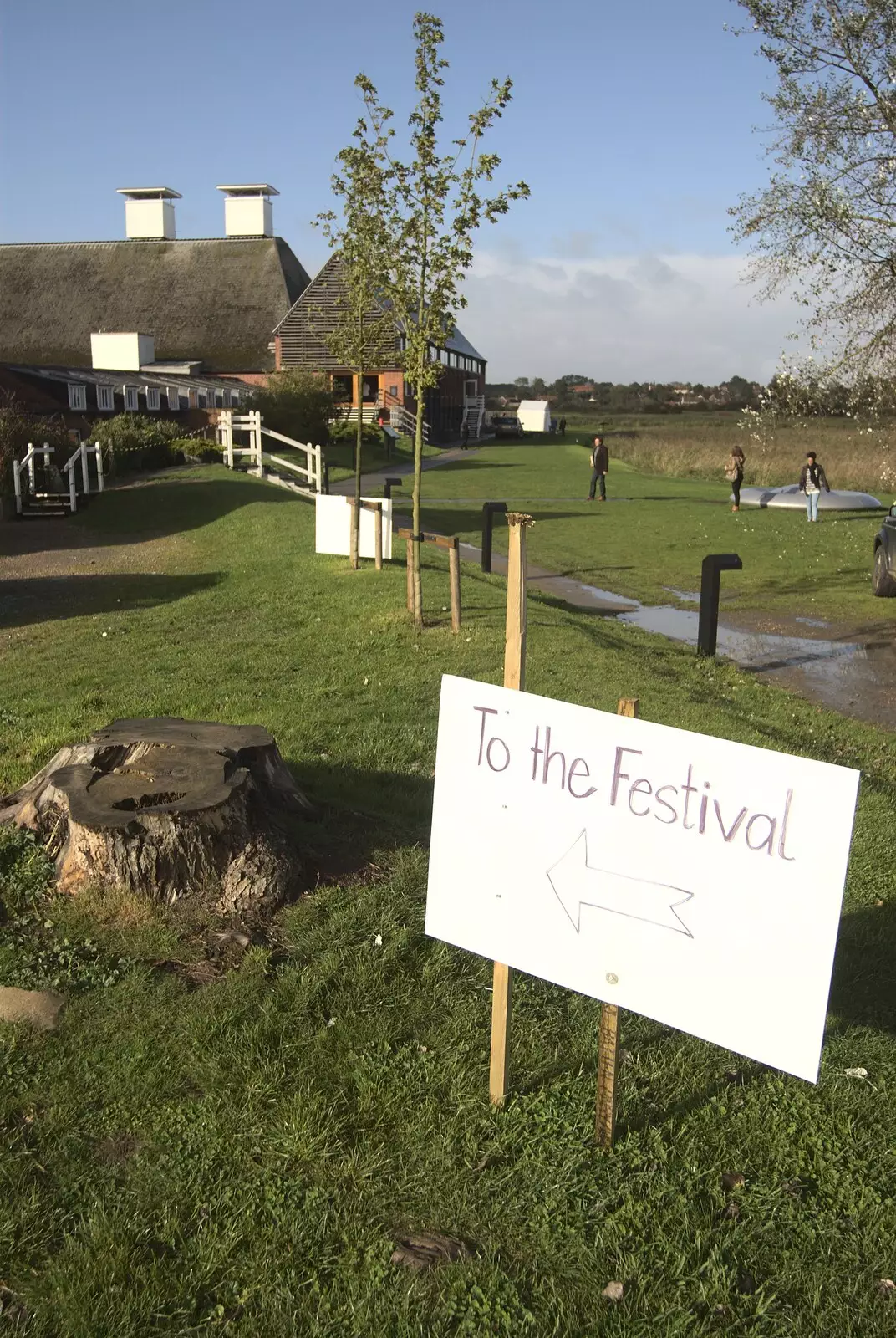 A sign points the way in (on the way out), from The Aldeburgh Food Festival, Snape Maltings, Suffolk - 25th September 2010