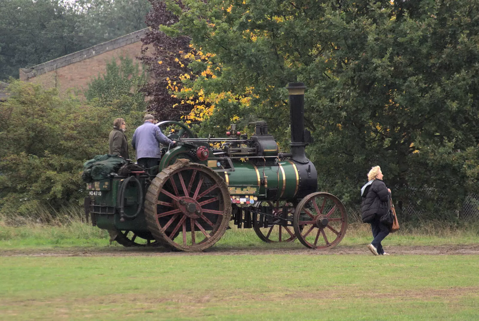 A traction engine trundles away, from A Bit of Ploughs to Propellors, Rougham Airfield, Suffolk - 3rd October 2010