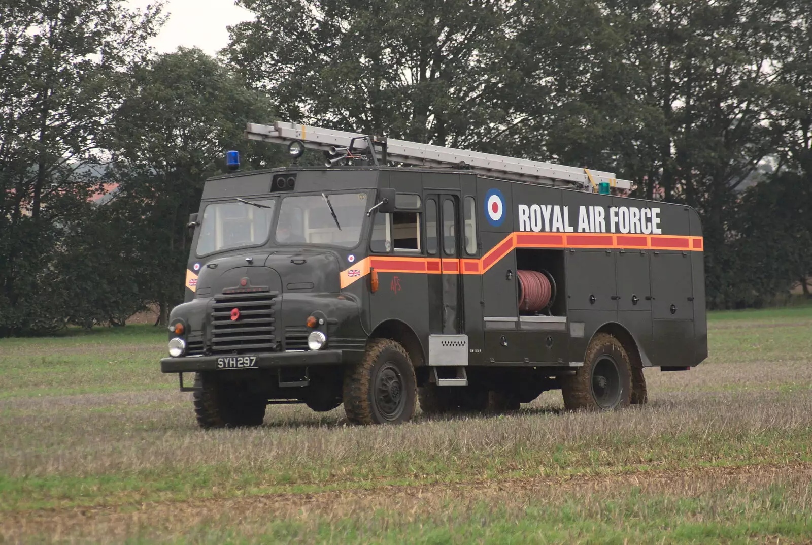 An old RAF fire engine nearly gets stuck in the mud, from A Bit of Ploughs to Propellors, Rougham Airfield, Suffolk - 3rd October 2010