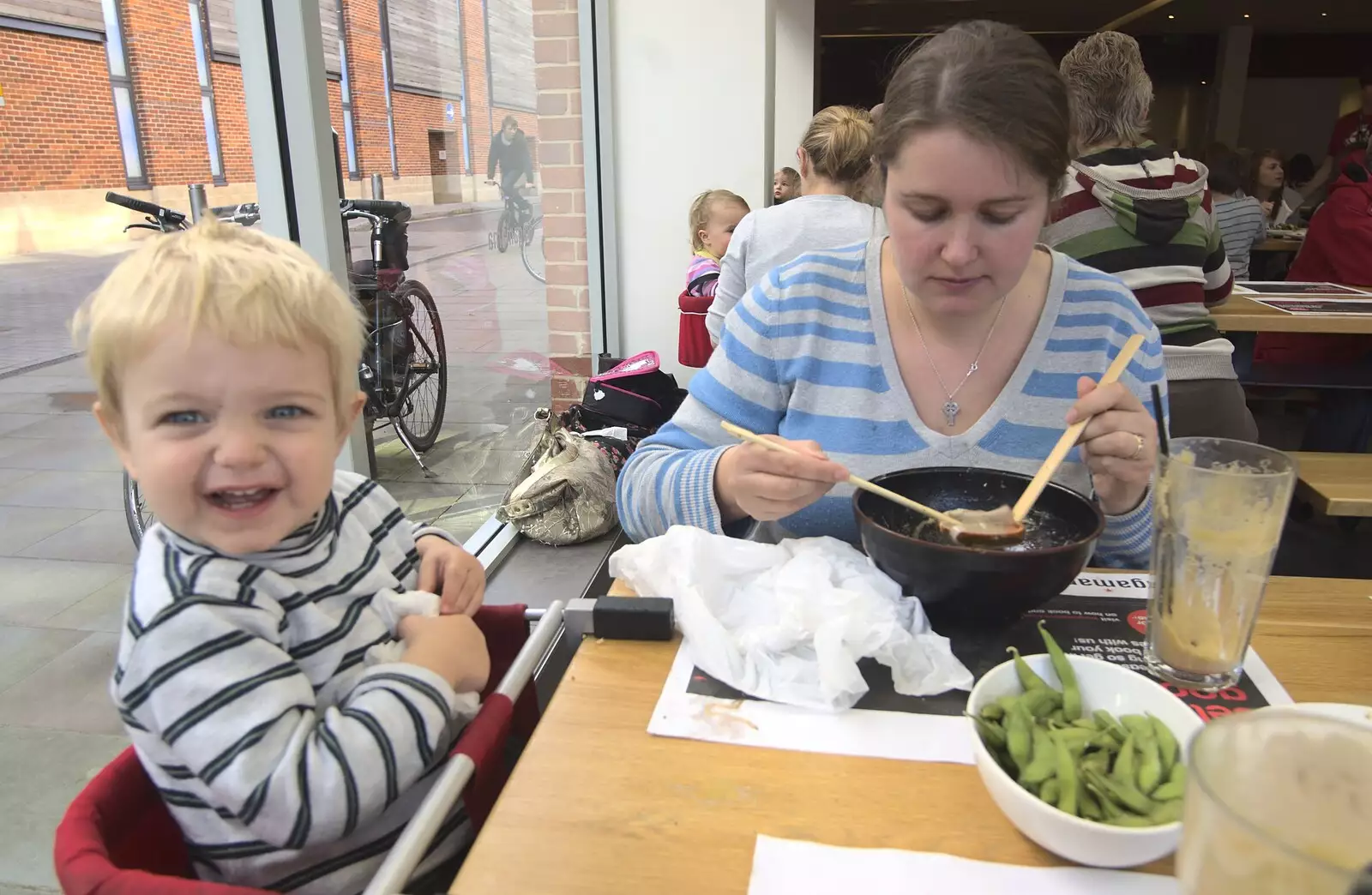 Fred finds it hilarious in Wagamama, from Norwich By Train, Norfolk - 16th October 2010