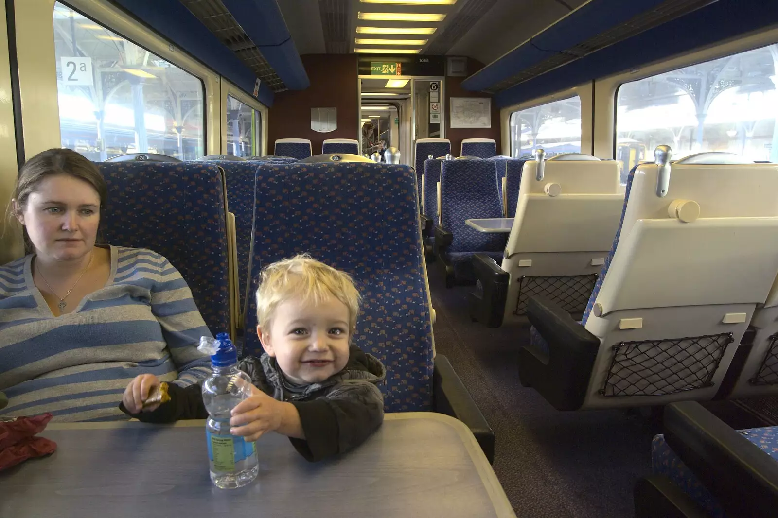 Isobel and Fred on the train, from Norwich By Train, Norfolk - 16th October 2010