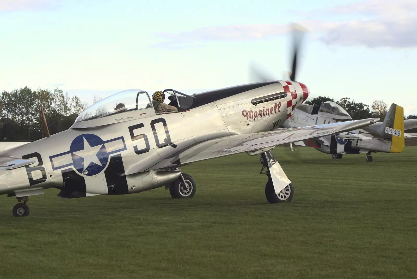 The two Mustangs taxi up to the runway, from Maurice Mustang's Open Day, Hardwick Airfield, Norfolk - 17th October 2010