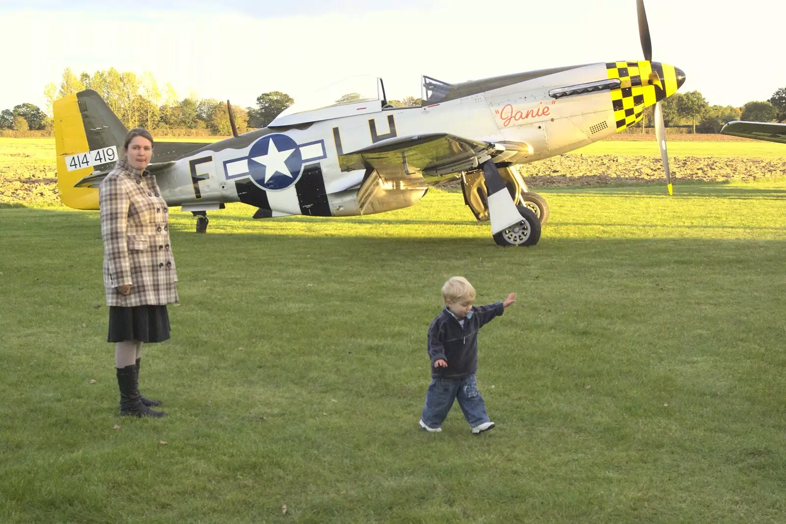 Fred runs around pretending to be an aeroplane, from Maurice Mustang's Open Day, Hardwick Airfield, Norfolk - 17th October 2010