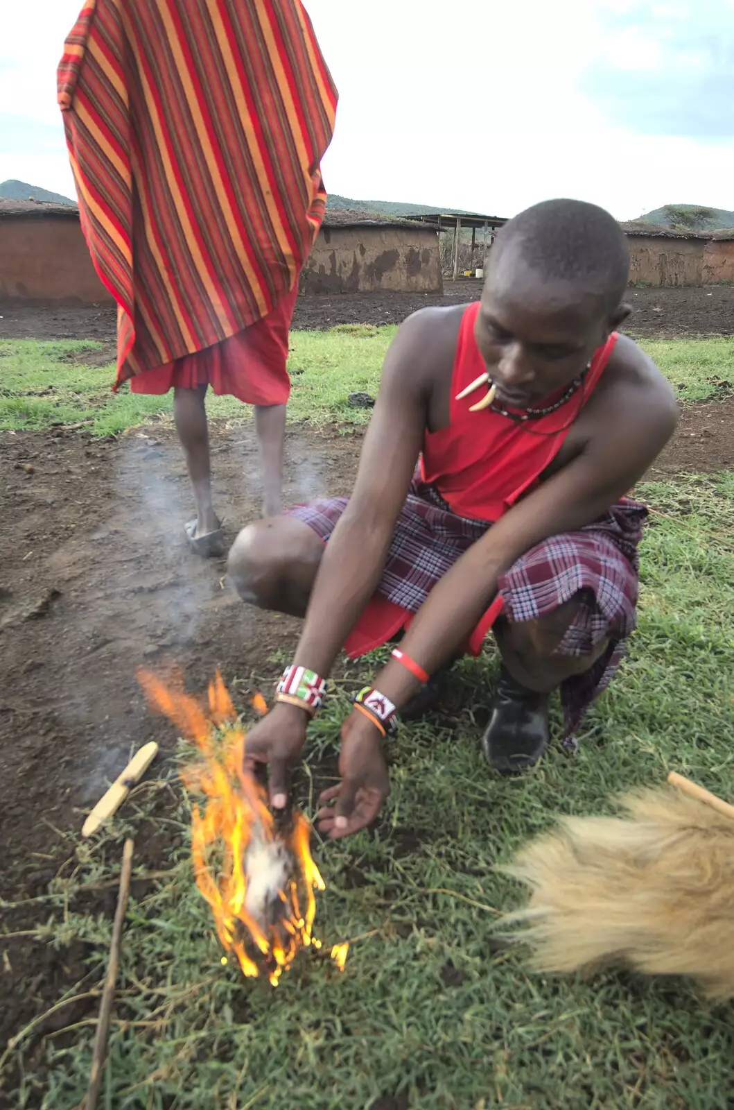 Fire is created, from Maasai Mara Safari and a Maasai Village, Ololaimutia, Kenya - 5th November 2010