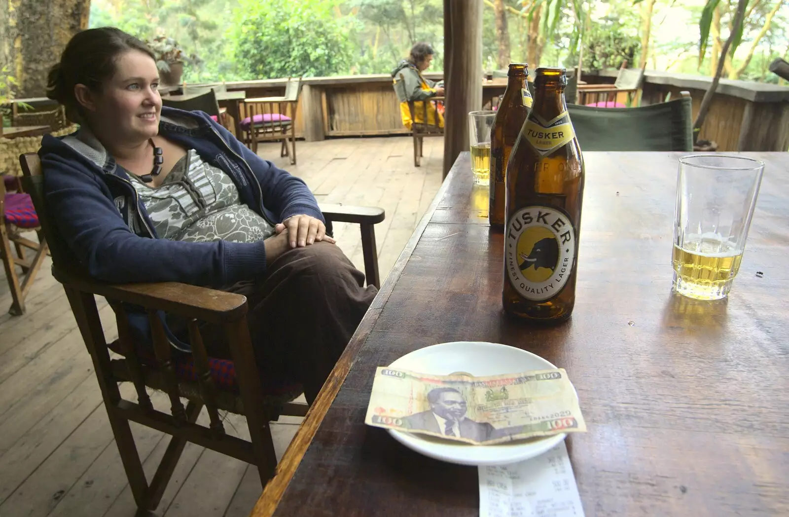 Isobel and a bottle of waiting Tusker beer , from Narok to Naivasha and Hell's Gate National Park, Kenya, Africa - 5th November 2010