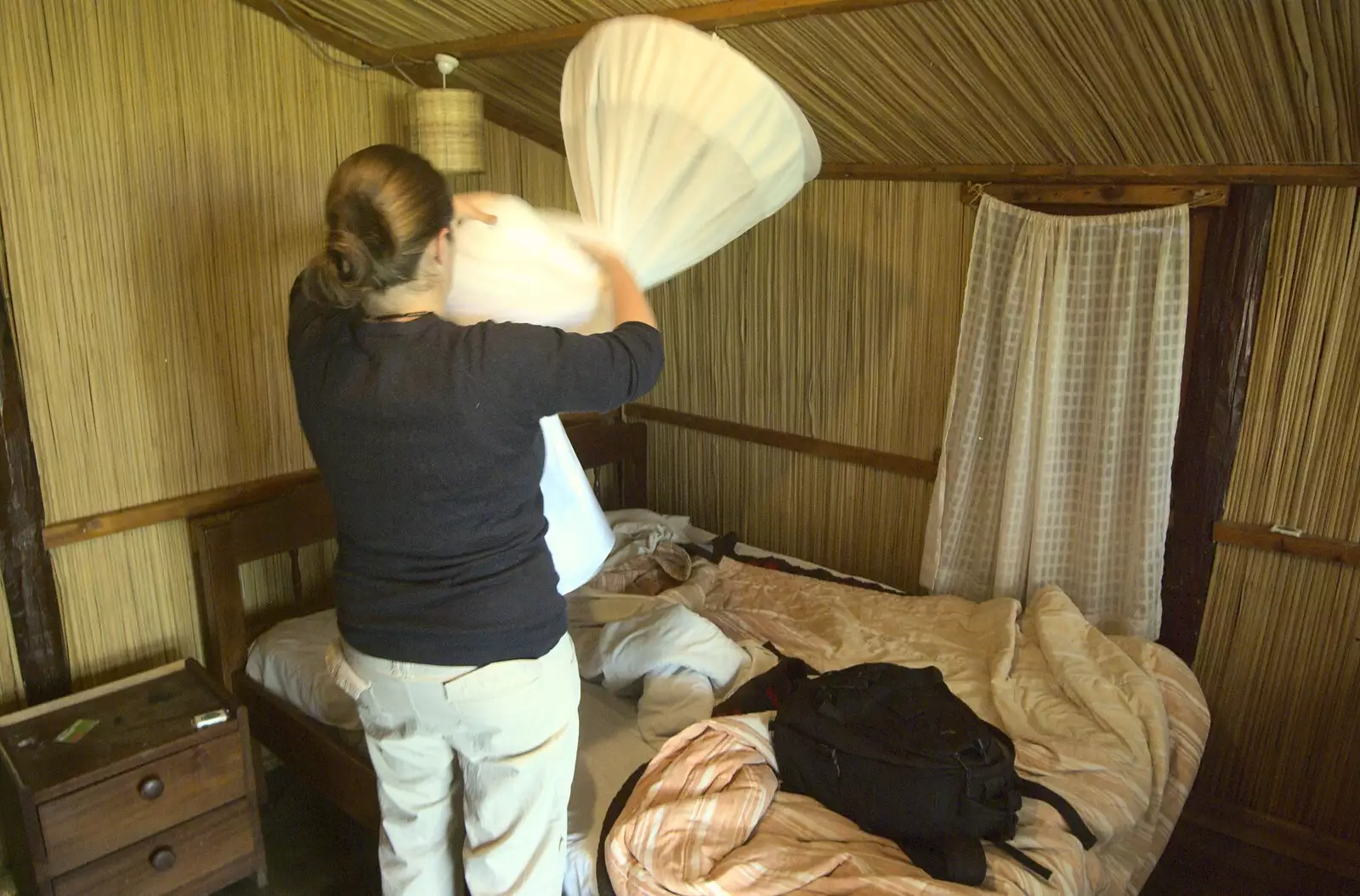 Isobel sorts out the ever-present mosquito net, from Narok to Naivasha and Hell's Gate National Park, Kenya, Africa - 5th November 2010