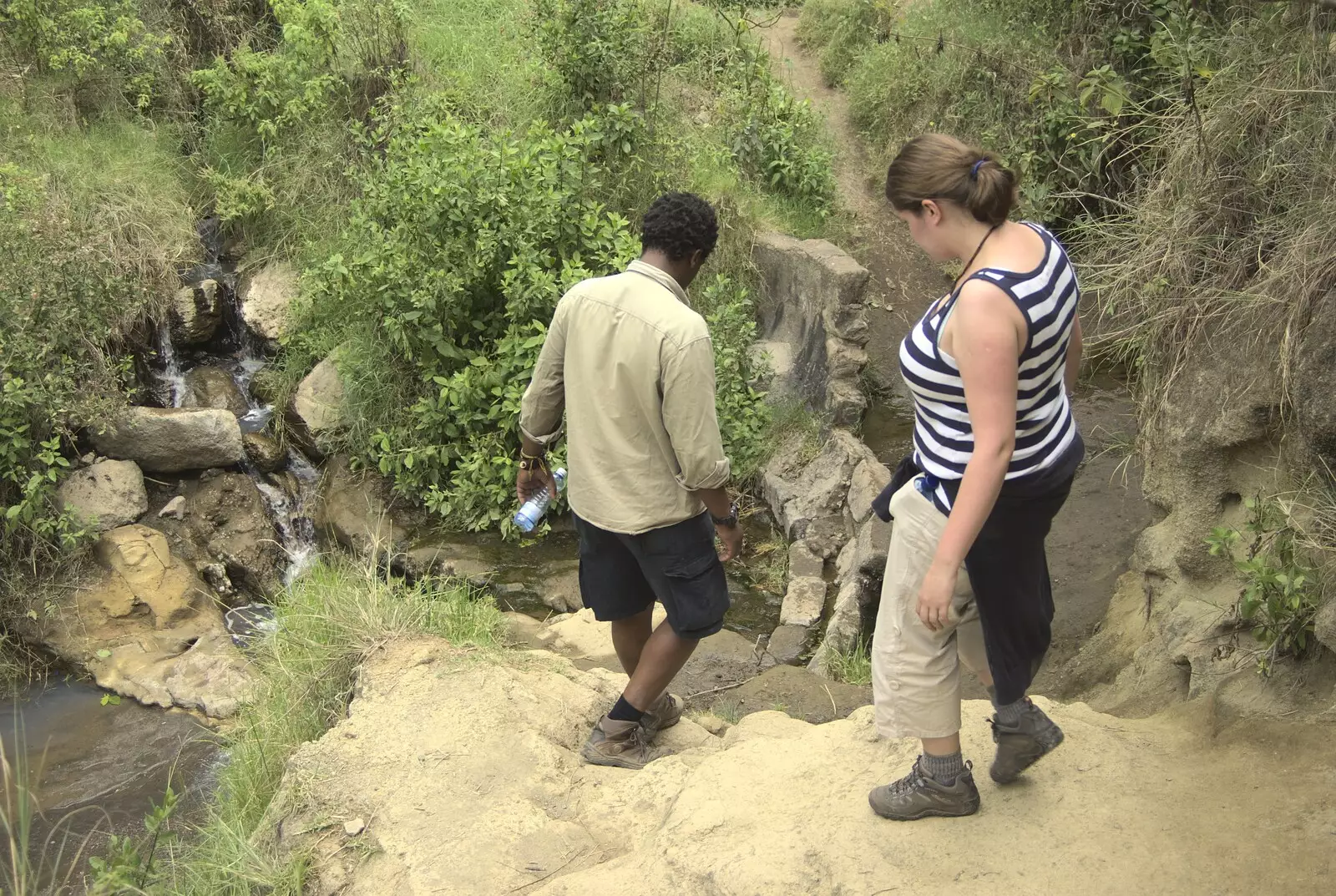 We clamber down in to the gorge, from Narok to Naivasha and Hell's Gate National Park, Kenya, Africa - 5th November 2010