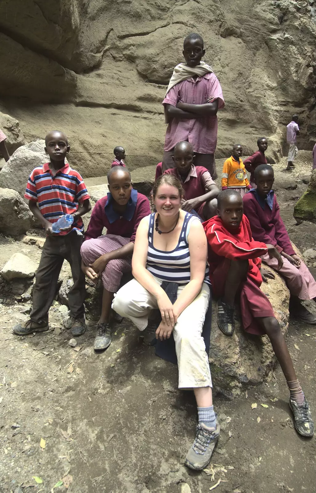 Isobel pauses with a group of school children, from Narok to Naivasha and Hell's Gate National Park, Kenya, Africa - 5th November 2010