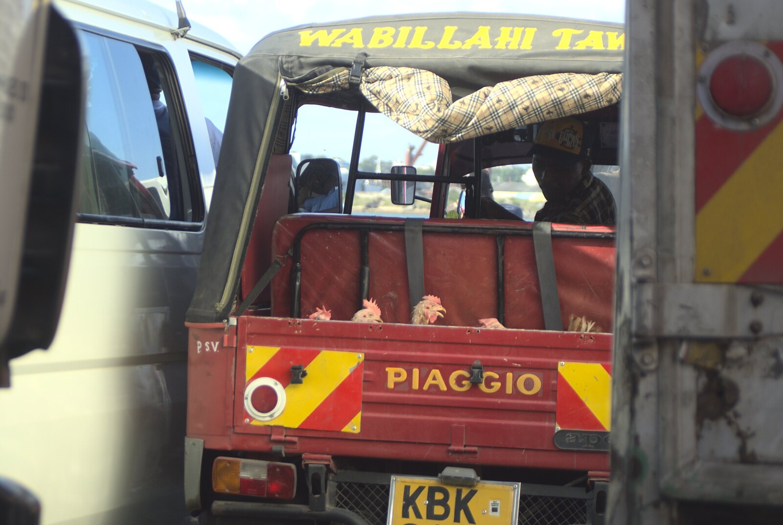 Long Train (not) Runnin': Tiwi Beach, Mombasa, Kenya - 7th November 2010: Chicken heads poke up from the back of a van