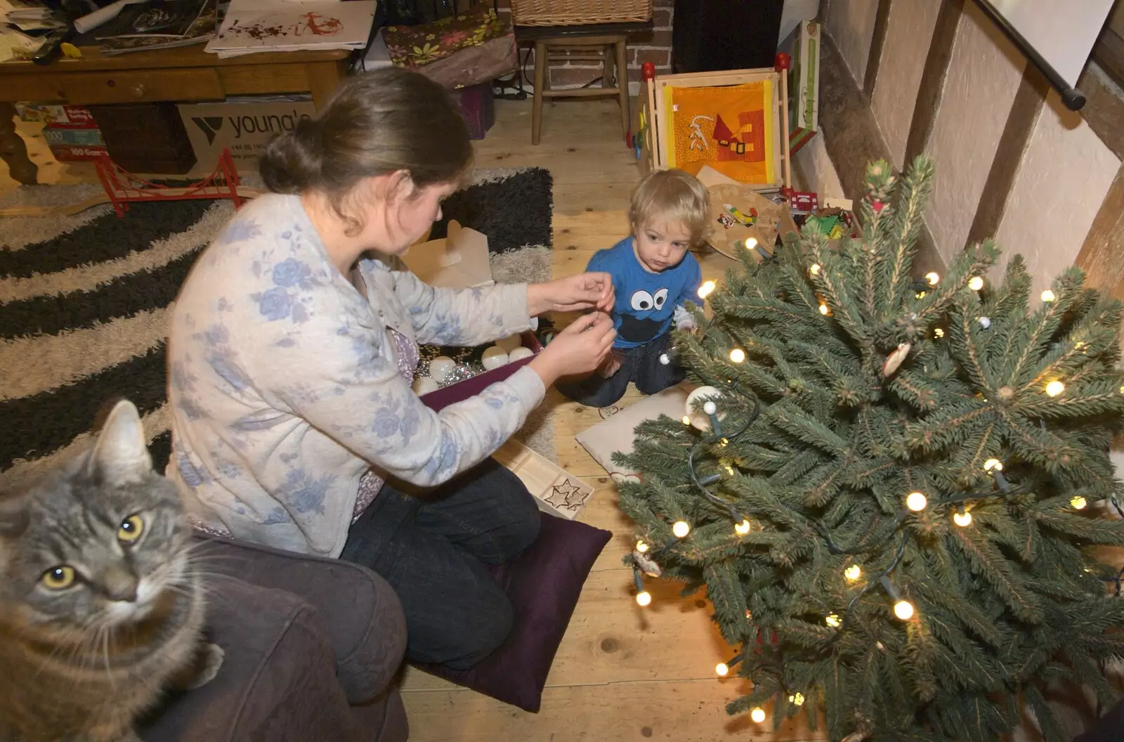 Fred 'helps' to decorate the tree, from Ducks by the Mere, and Christmas Tree Decoration, Brome, Suffolk - 12th December 2010