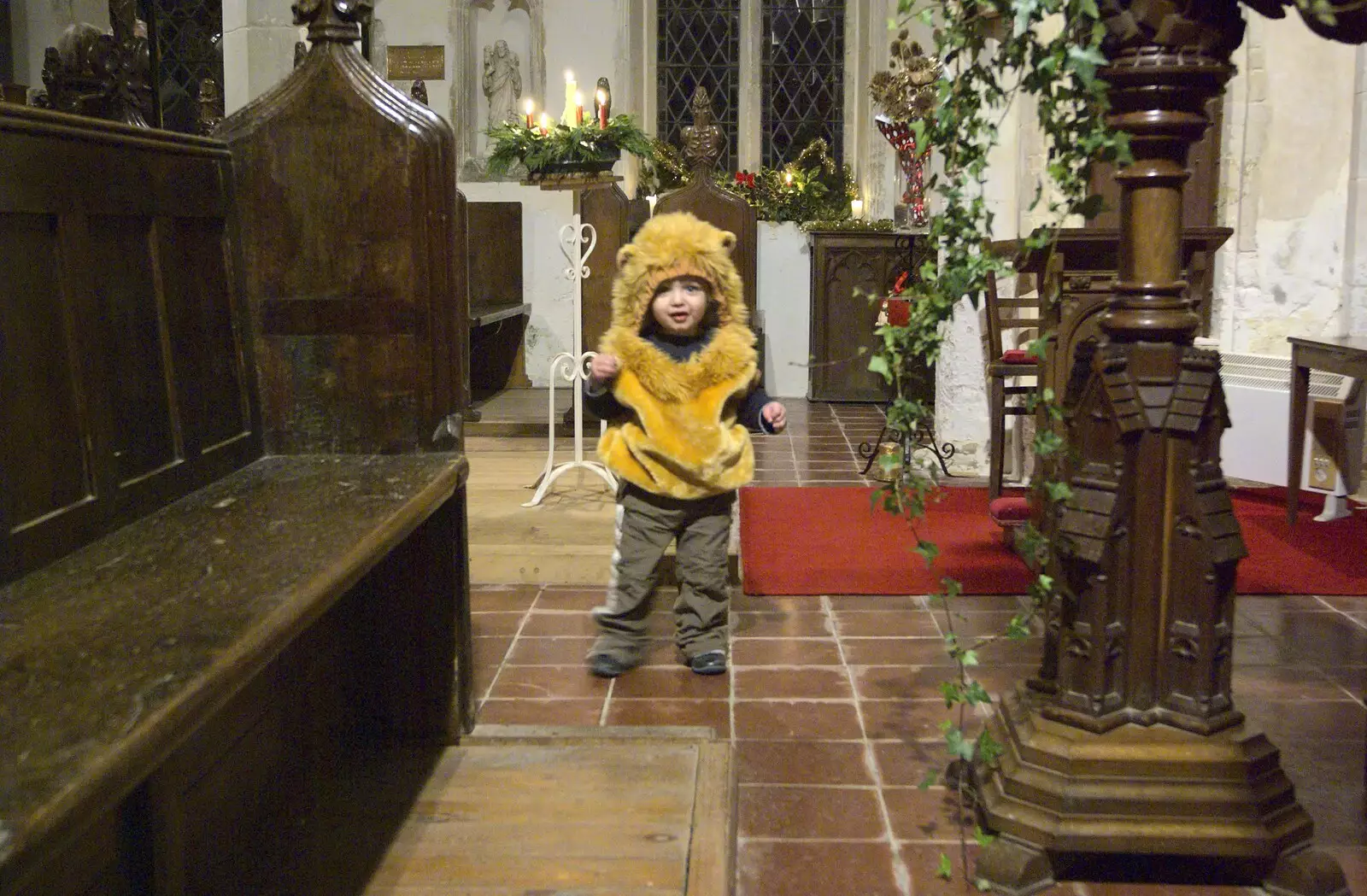 Fred runs around the church, from Sledging, A Trip to the Zoo, and Thrandeston Carols, Diss and Banham, Norfolk - 20th December 2010