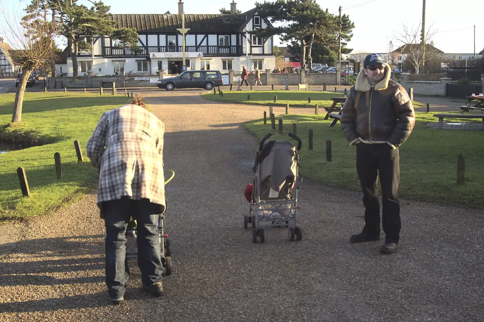 Isobel and Clive with buggies, from A Trip to Thorpeness, Suffolk - 9th January 2011