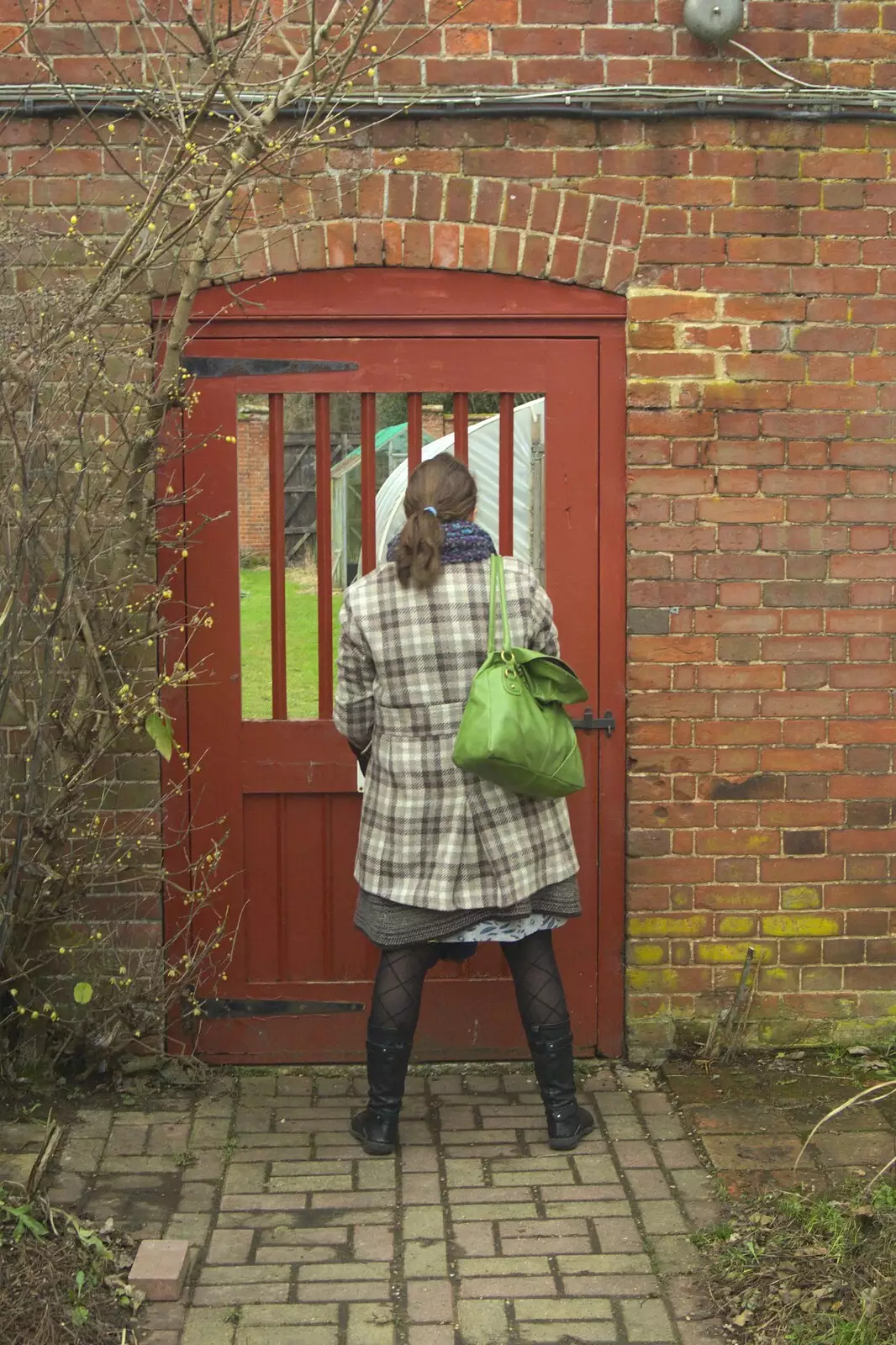 Isobel peers into the walled garden, from Thornham Walks, and a Swiss Fondue, Thornham and Cambridge - 23rd January 2011