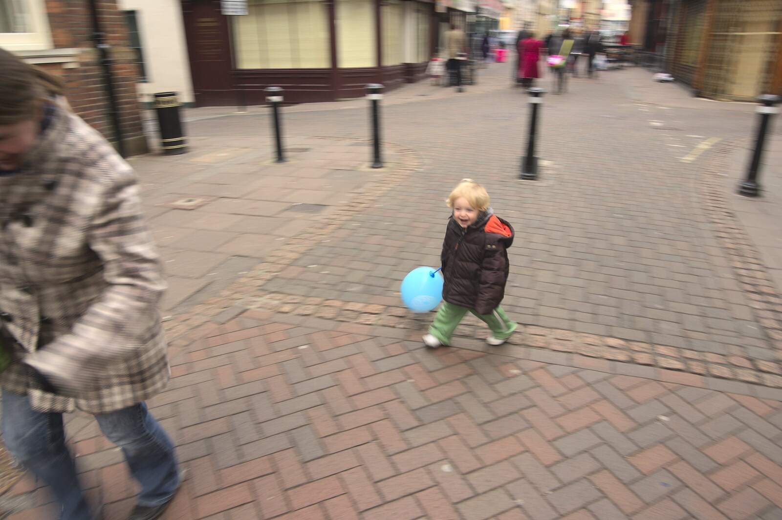 Fred chases Isobel with a balloon on a stick from Pizza in Bury St. Edmunds, Suffolk - 30th January 2011