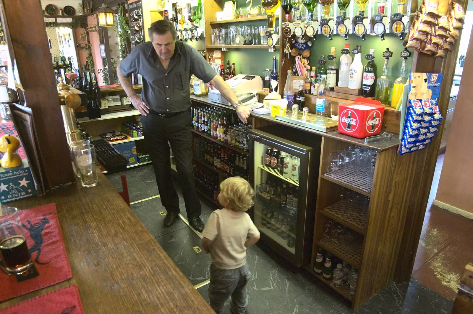 Fred visits Alan behind the bar of The Swan, from Fred Visits The Swan, Brome, Suffolk - 5th February 2011