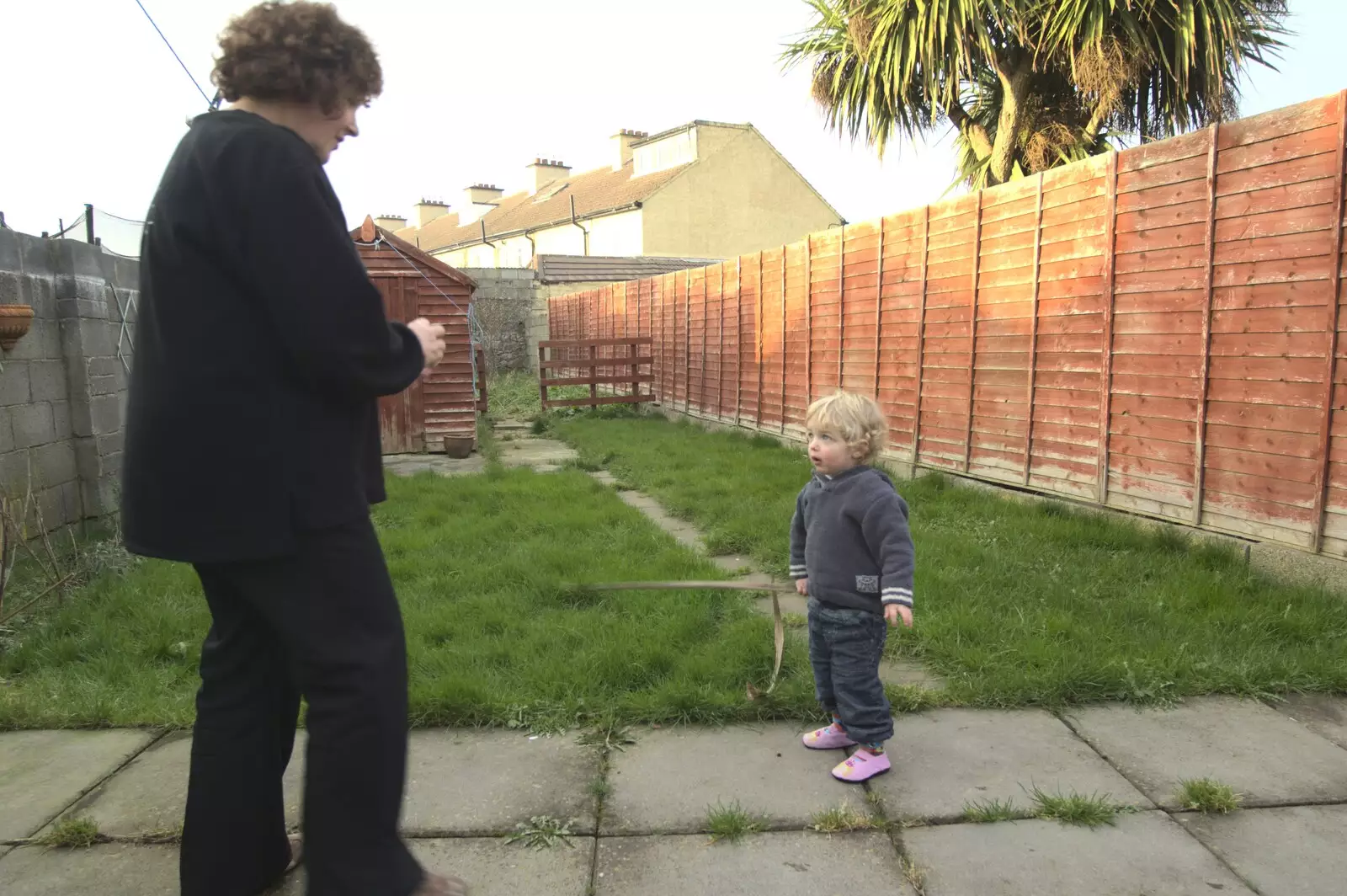 Louise and Fred mess about in the back garden, from A Week in Monkstown, County Dublin, Ireland - 1st March 2011