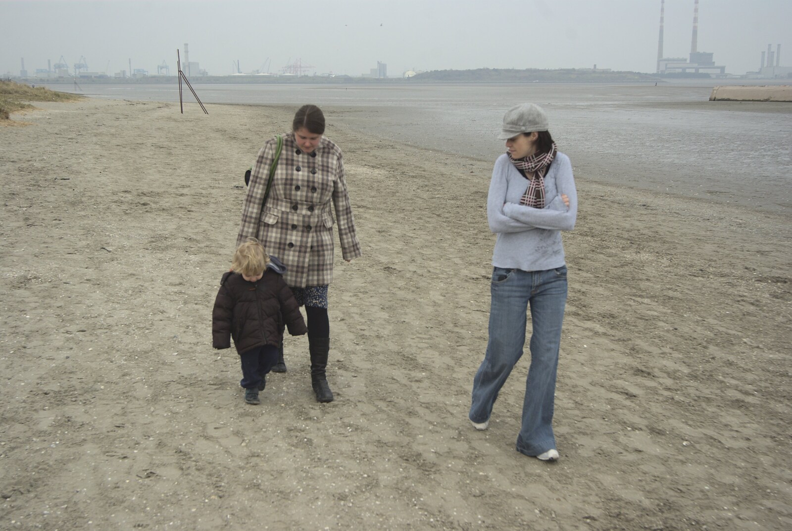 Fred, Isobel and Jen stride along the Sandymount beach from A Week in Monkstown, County Dublin, Ireland - 1st March 2011