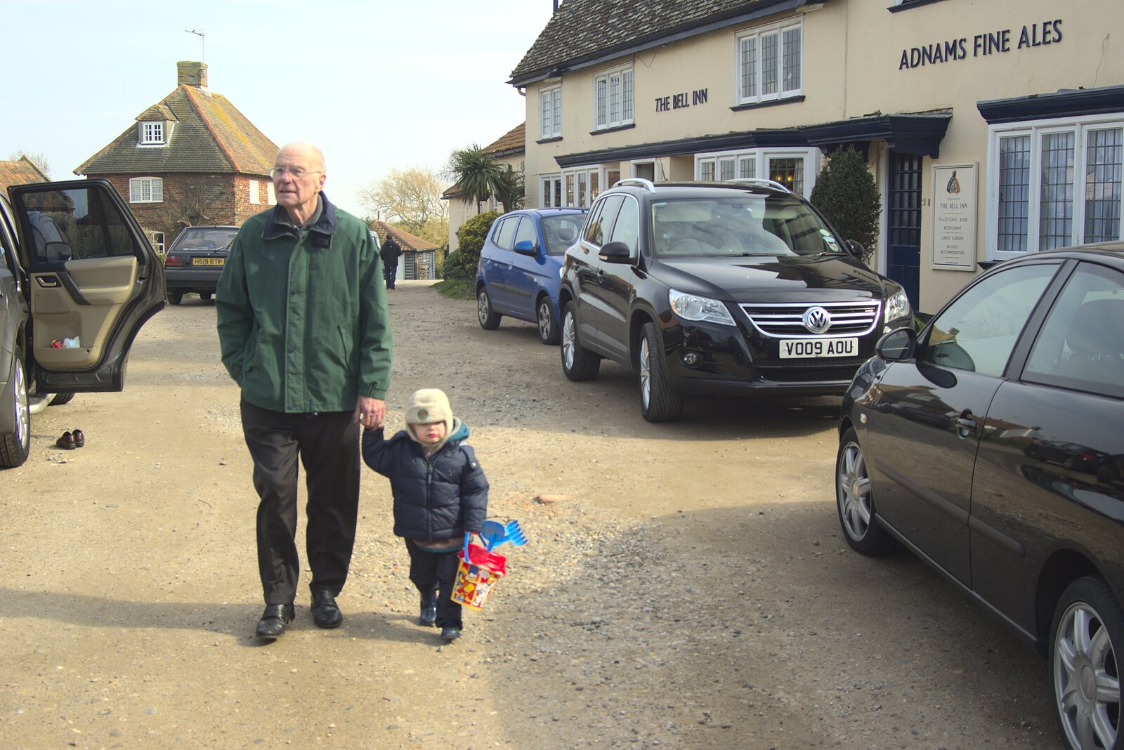 Grandad and Fred pass the Walberswick Bell Inn from A Trip To The Coast, Walberswick, Suffolk - 20th March 2011