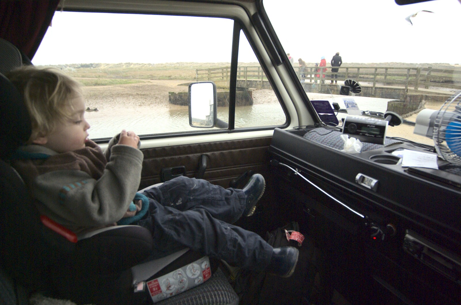 Fred watches the crabers from the van from A Trip To The Coast, Walberswick, Suffolk - 20th March 2011