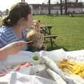 Isobel and Fred eat Fish 'n' Chips on Fair Green, Nosher's Last Bumbles, Bressingham, Norfolk - 25th March 2011