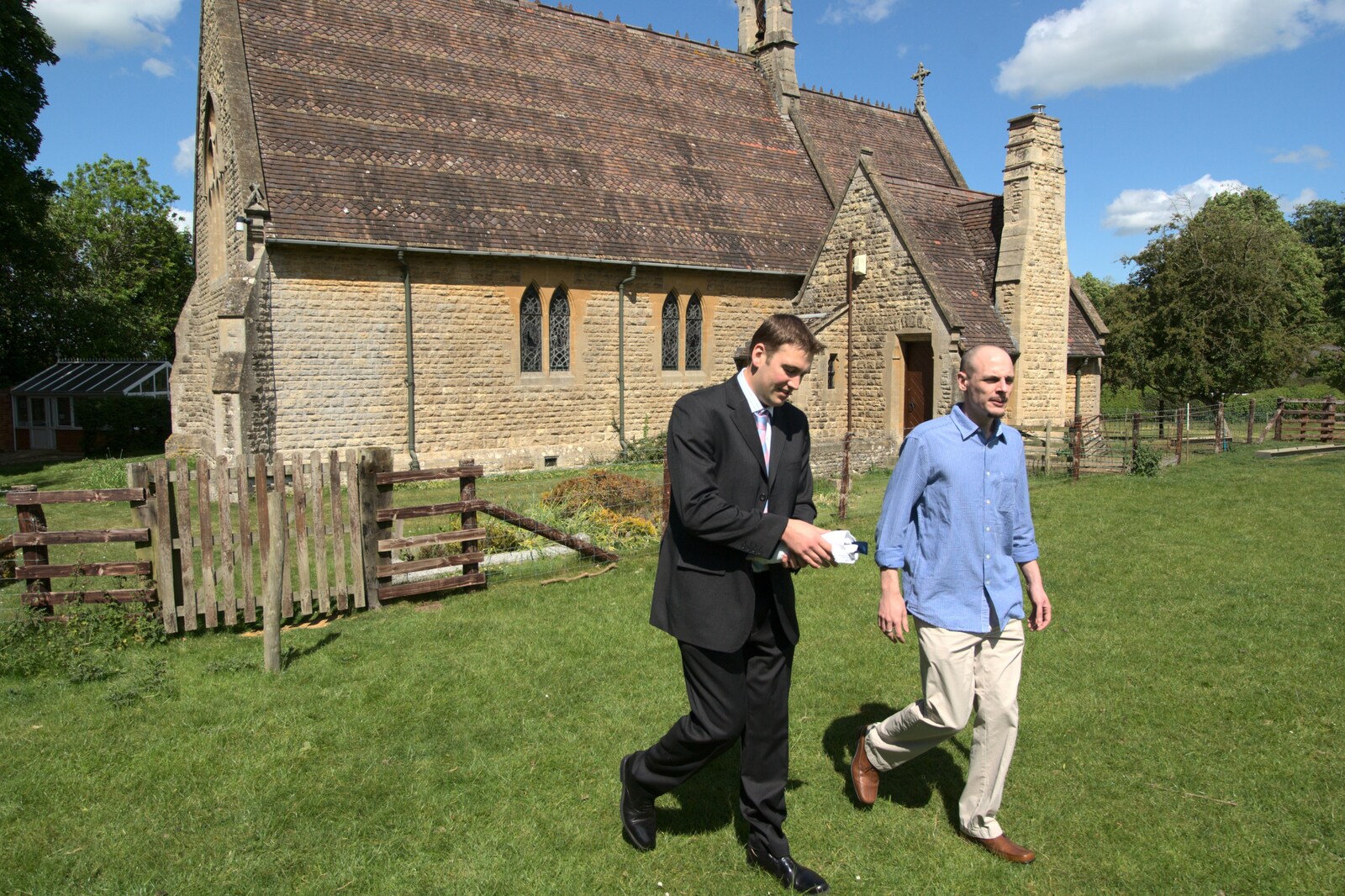 Stephen and Baz walk out from the chapel from A Christening, Wilford, Northamptonshire - 22nd May 2011