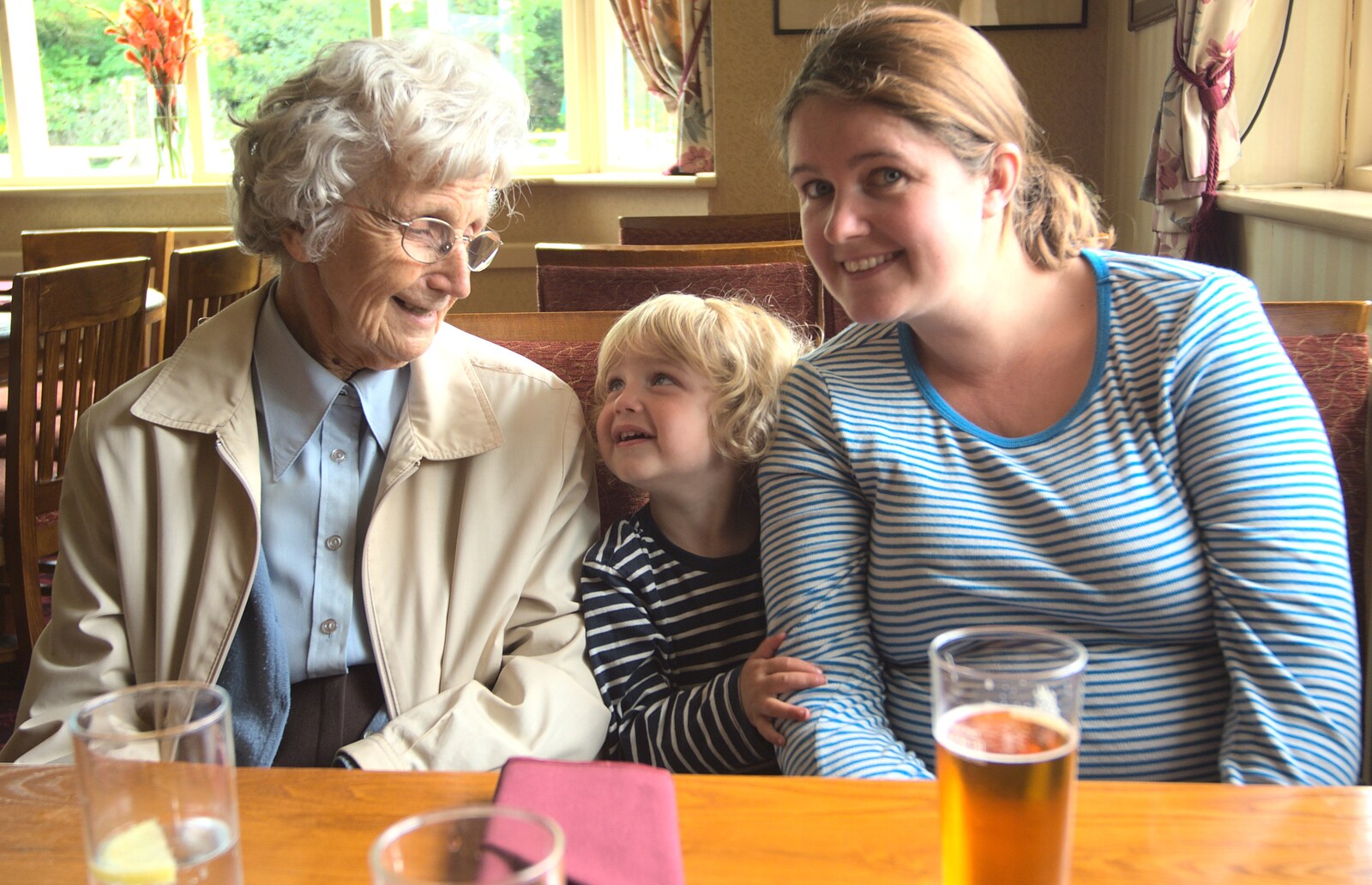 Grandmother, Fred and Isobel in the Fisherman's Haunt from A Camper Van Odyssey: Oxford, Salisbury, New Forest and Barton-on-Sea - 19th June 2011
