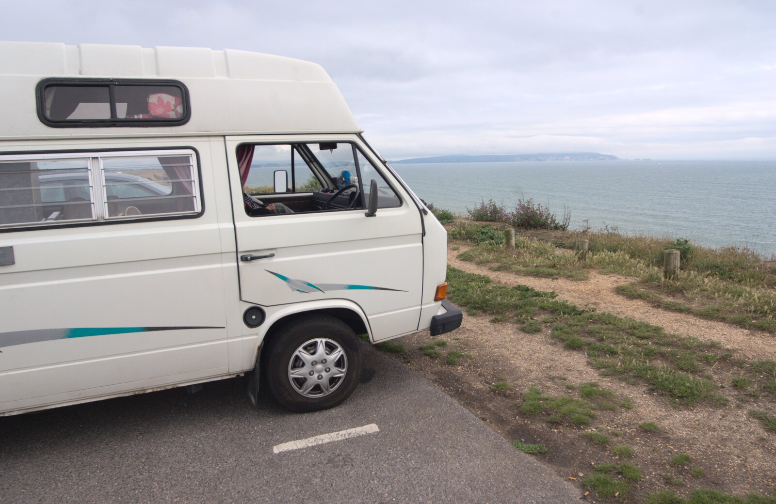 The Van looks out to sea from A Camper Van Odyssey: Oxford, Salisbury, New Forest and Barton-on-Sea - 19th June 2011