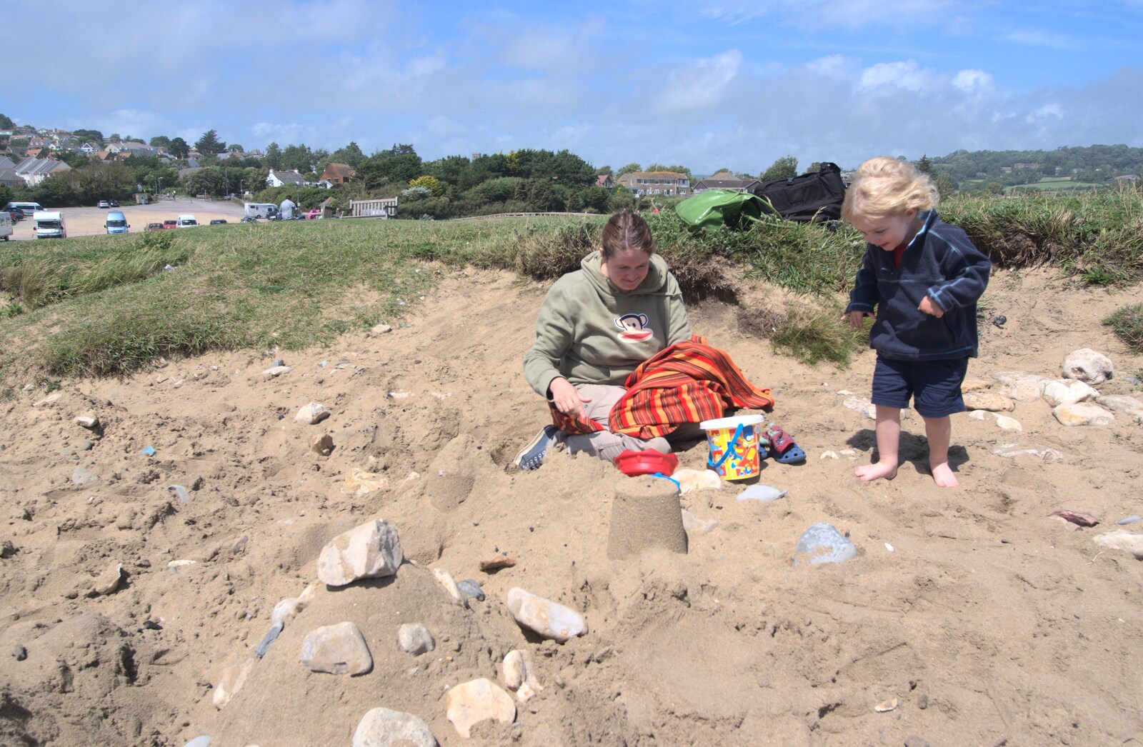 Isobel and Fred build a sand castle on the beach from A Camper Van Odyssey: Charmouth, Plymouth, Dartmoor and Bath - 20th June 2011