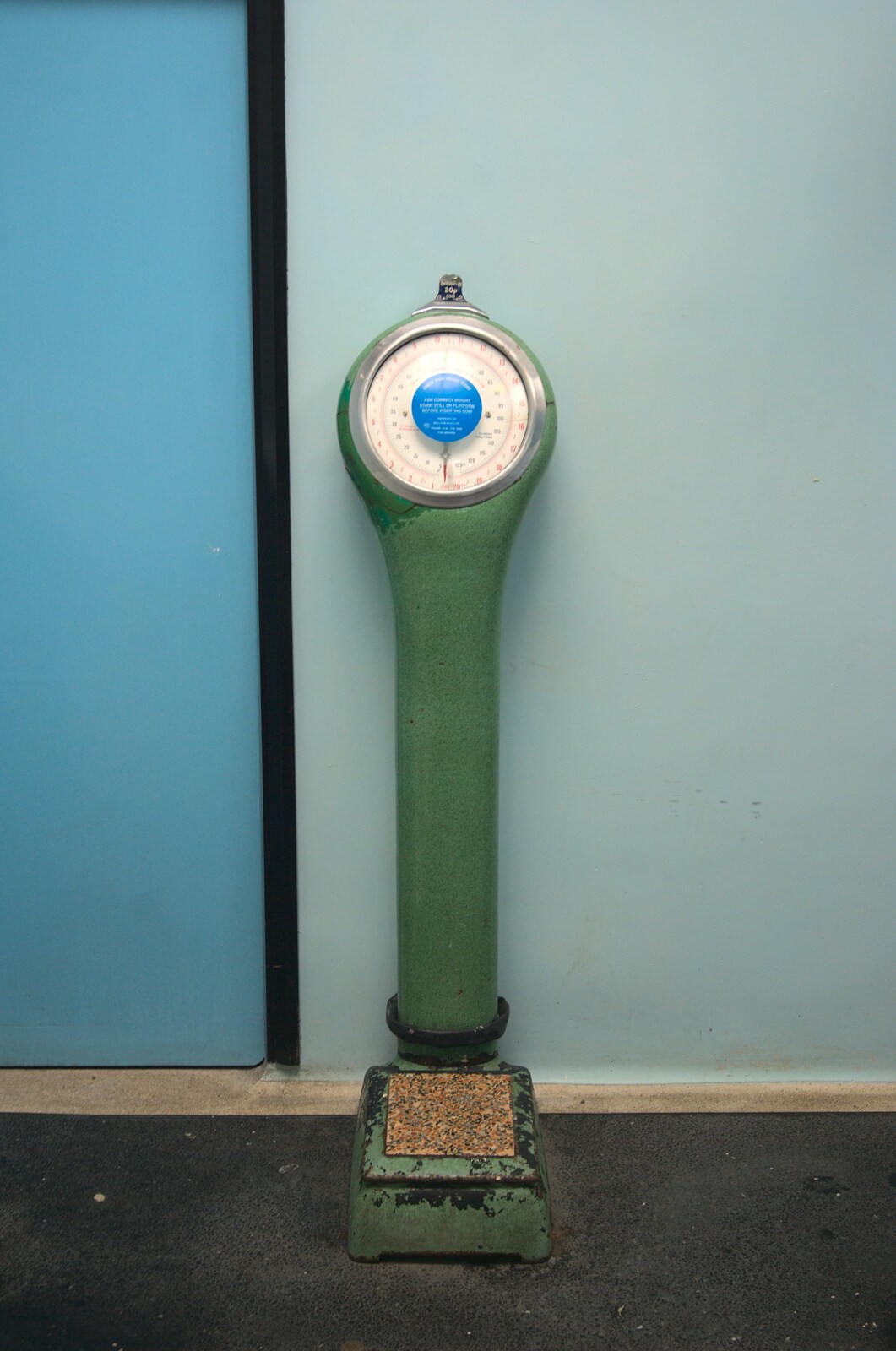 Old-school weighing scales in the public bogs from A Camper Van Odyssey: Charmouth, Plymouth, Dartmoor and Bath - 20th June 2011