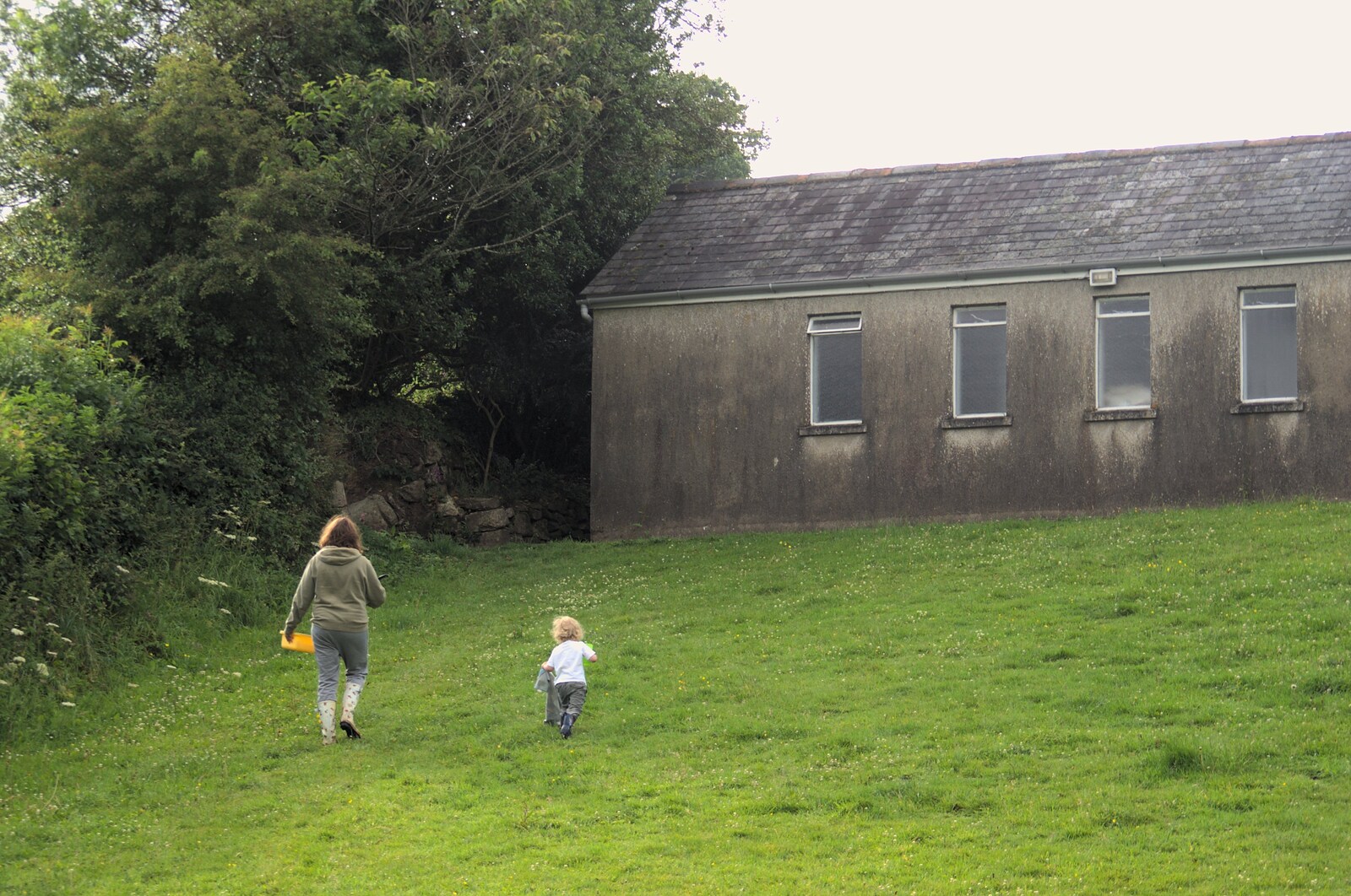 Isobel and Fred head up to the facilities from A Camper Van Odyssey: Charmouth, Plymouth, Dartmoor and Bath - 20th June 2011