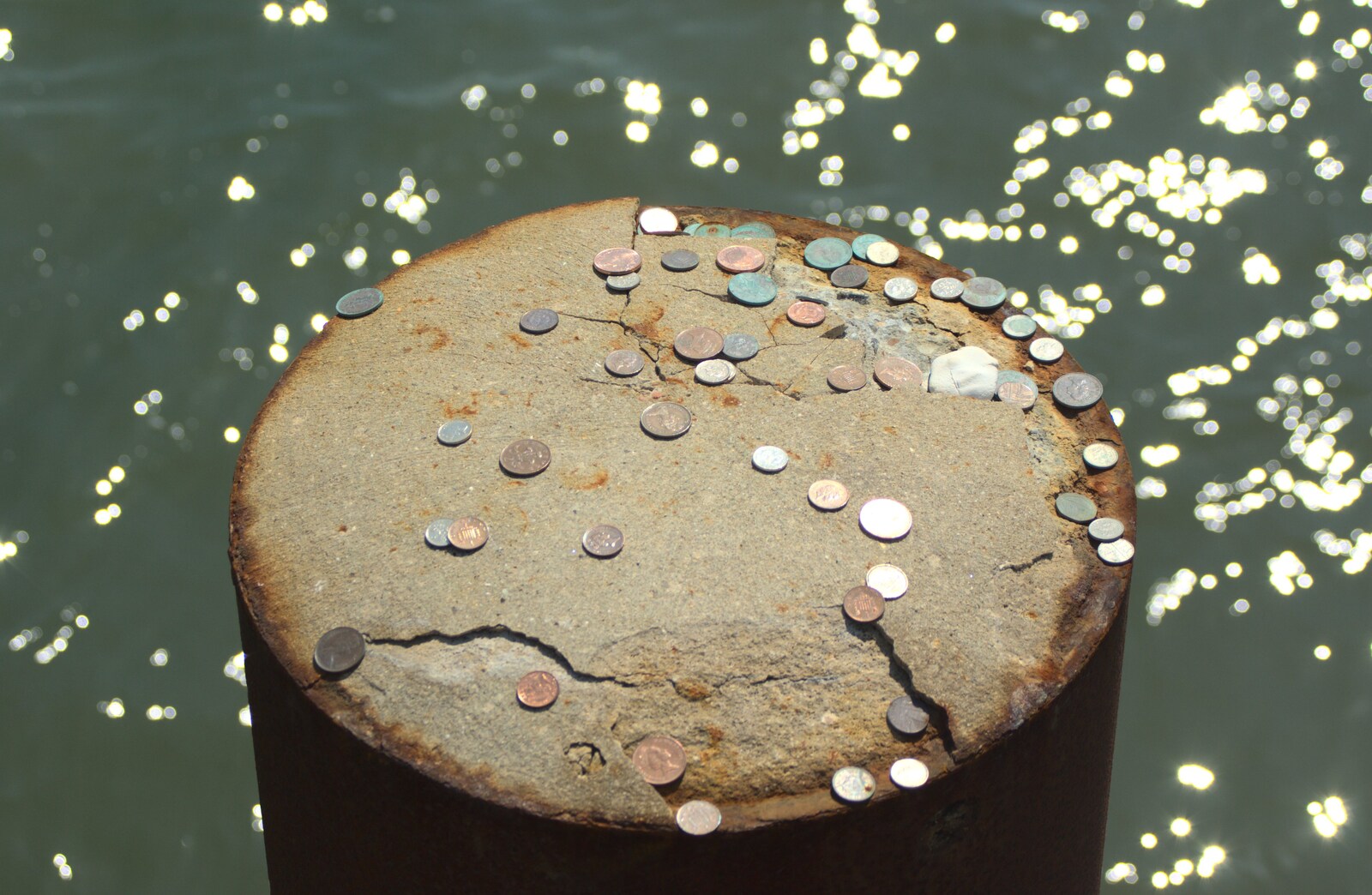 Lucky coins on a pier post from The First Anniversary, Southwold, Suffolk - 3rd July 2011