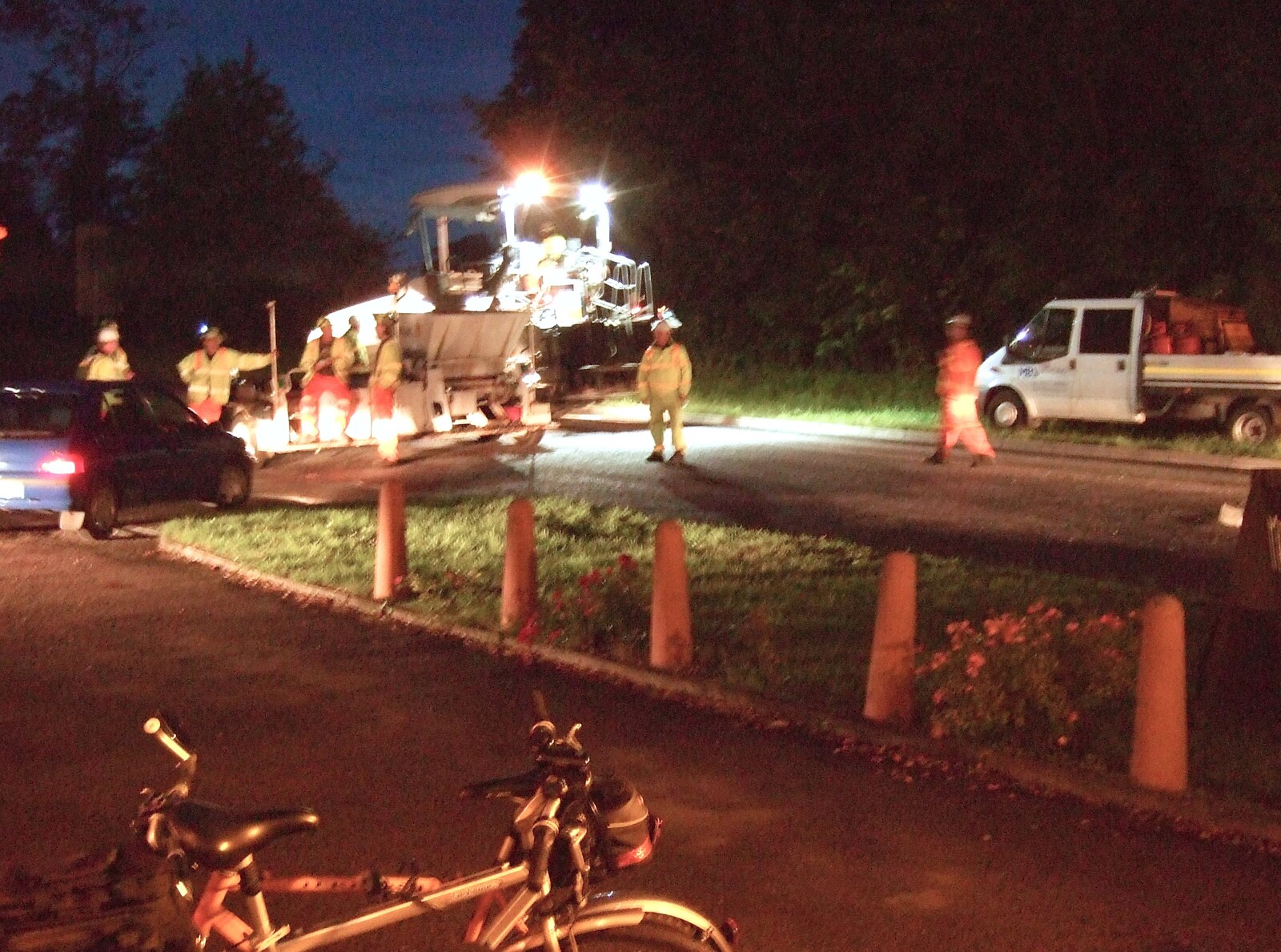 The resurfacing goes on into the night from Paella and Roadworks, Brome, Suffolk - 9th July 2011