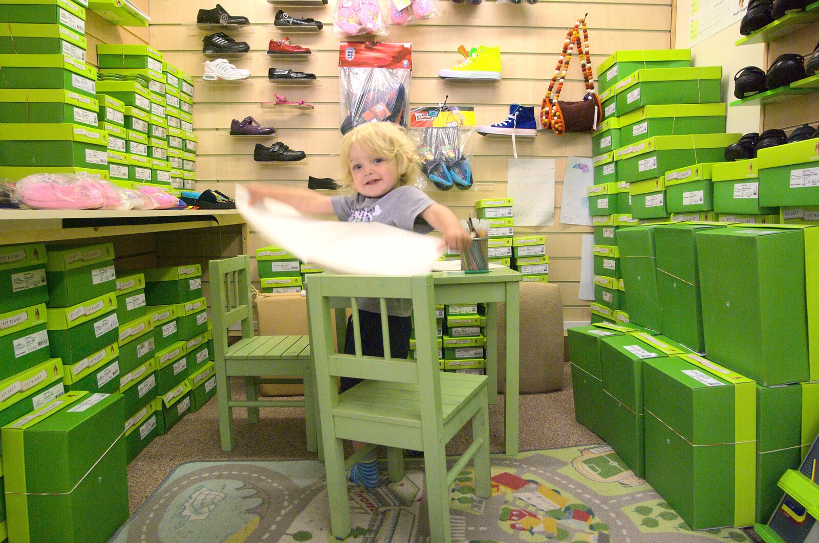 Fred in a shoe shop in Diss from Paella and Roadworks, Brome, Suffolk - 9th July 2011