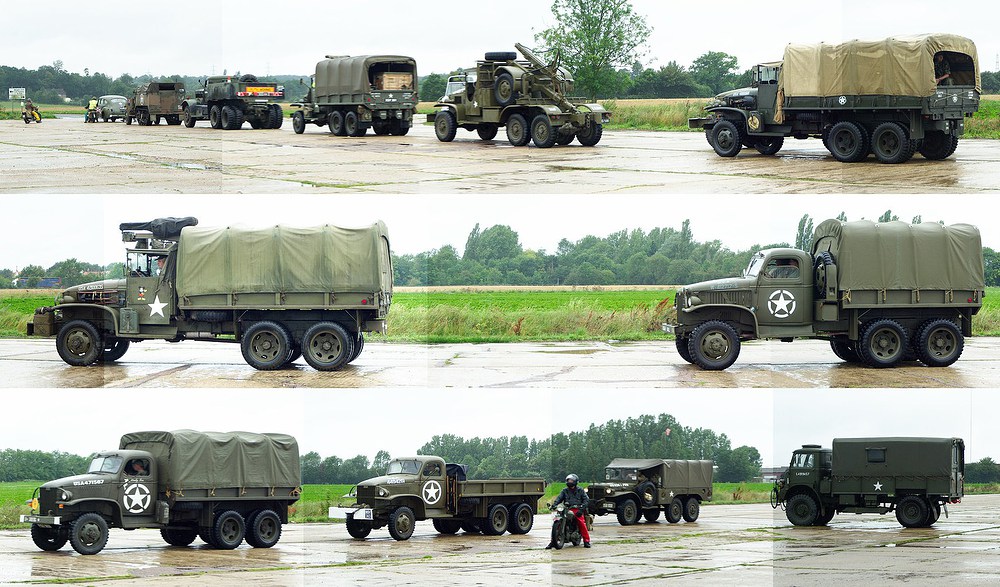 A composite view of the whole convoy, as it leaves the airfield from Clive's Military Vehicle Convoy, Brome Aerodrome, Suffolk - 16th July 2011