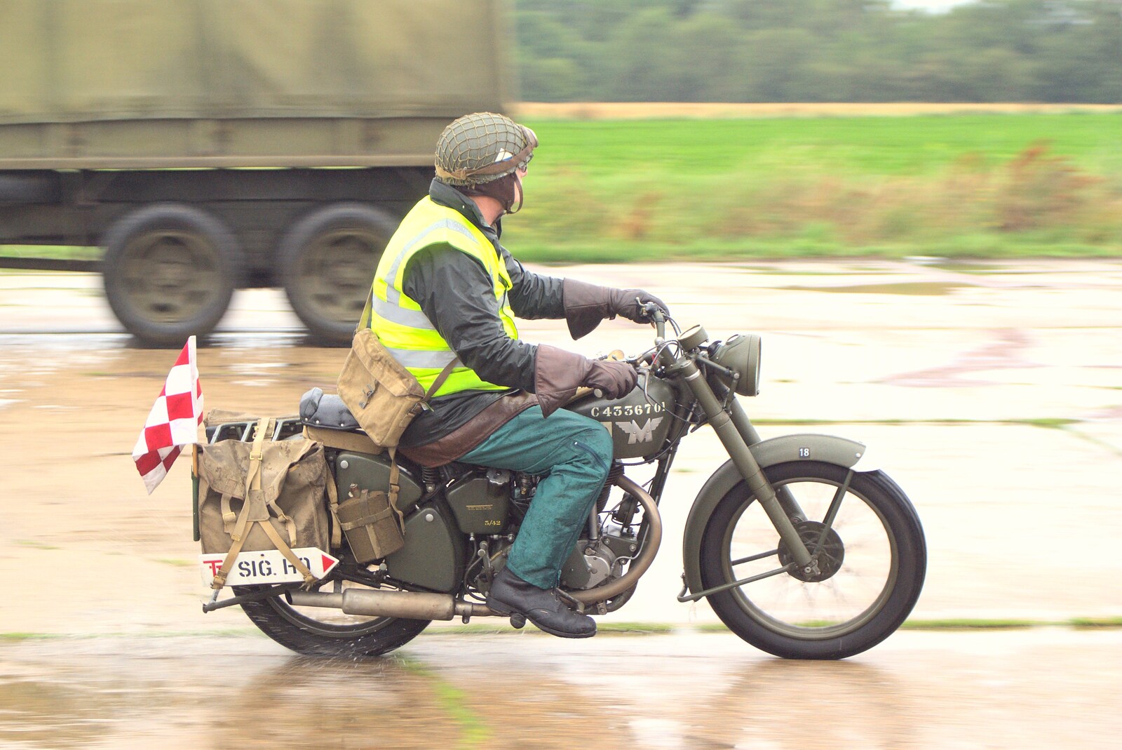 A bike scoots around from Clive's Military Vehicle Convoy, Brome Aerodrome, Suffolk - 16th July 2011