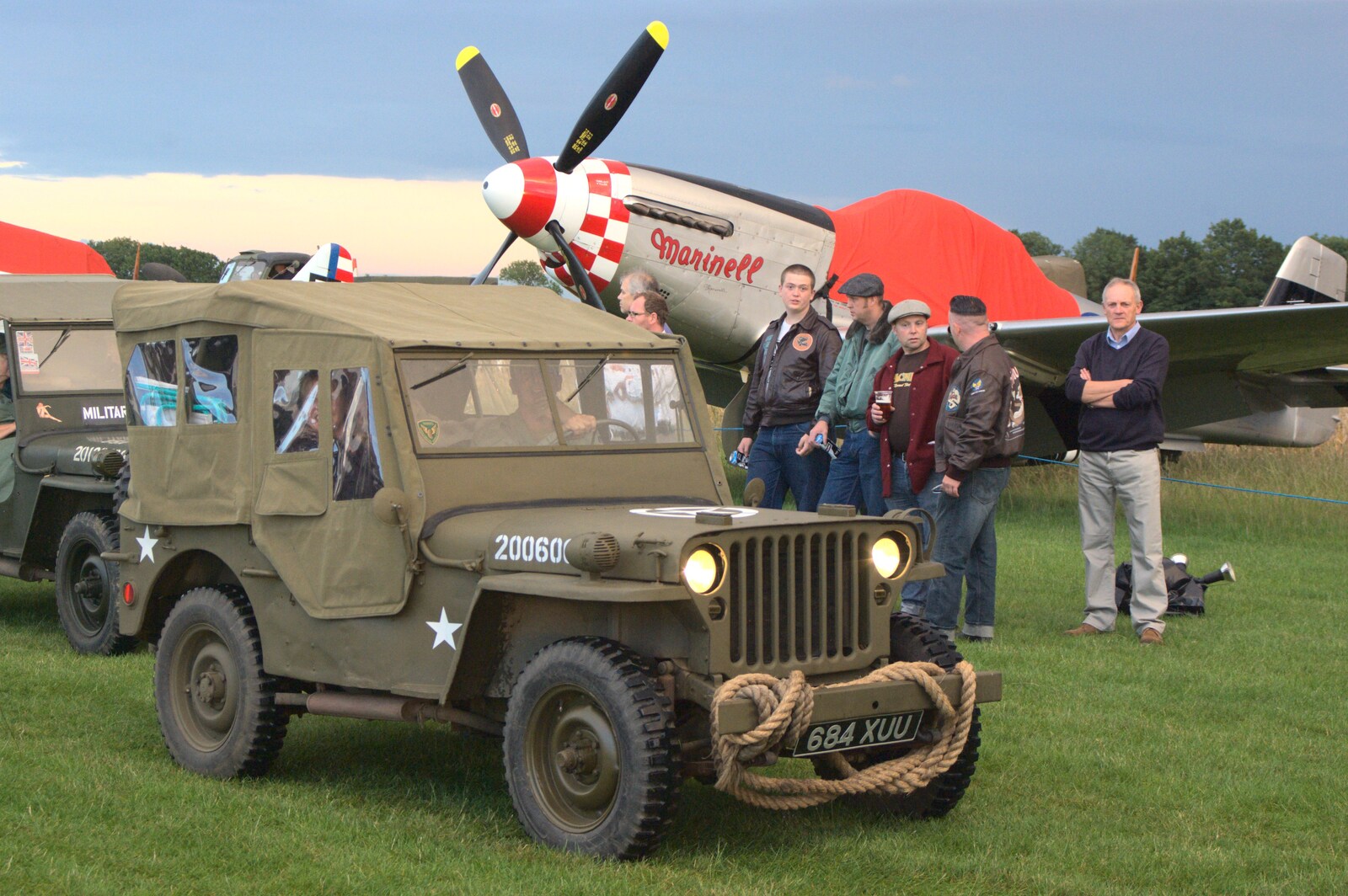 A Jeep trundles in front of Marinell from Maurice's Mustang Hangar Dance, Hardwick Airfield, Norfolk - 16th July 2011