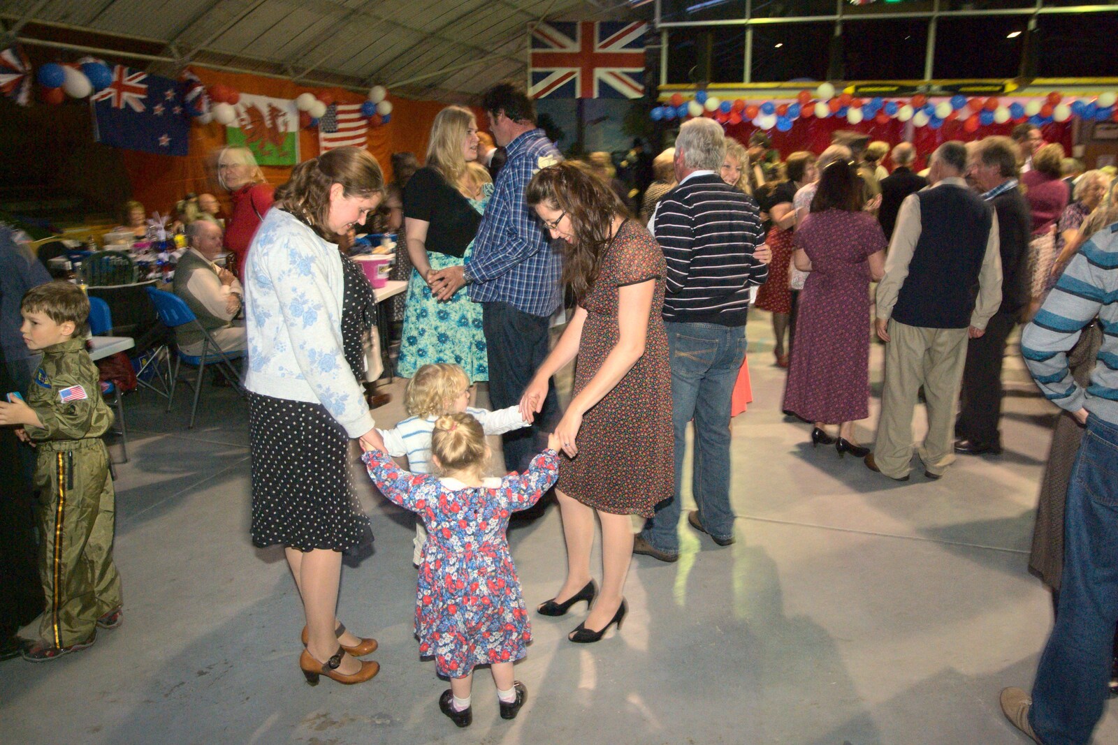 Isobel, Amelia, Suzanne and Fred dance around from Maurice's Mustang Hangar Dance, Hardwick Airfield, Norfolk - 16th July 2011