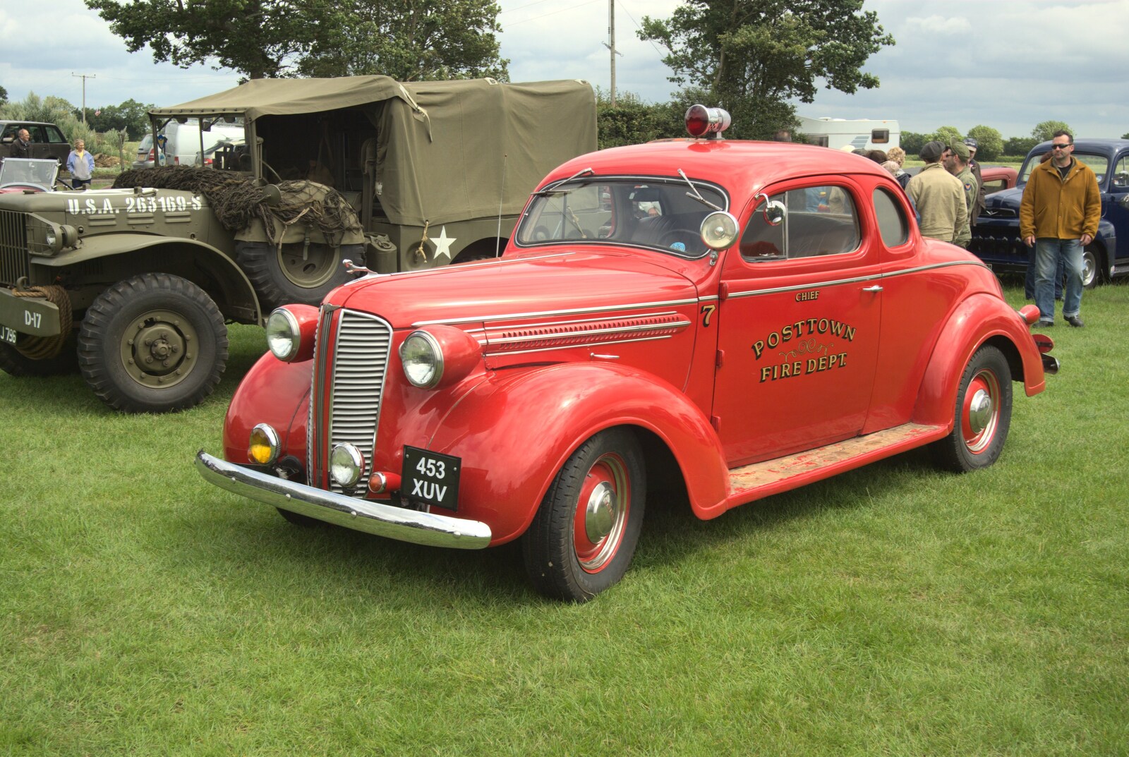 A bright red 'Posttown Fire Dept' car from Maurice's Mustang Hangar Dance, Hardwick Airfield, Norfolk - 16th July 2011