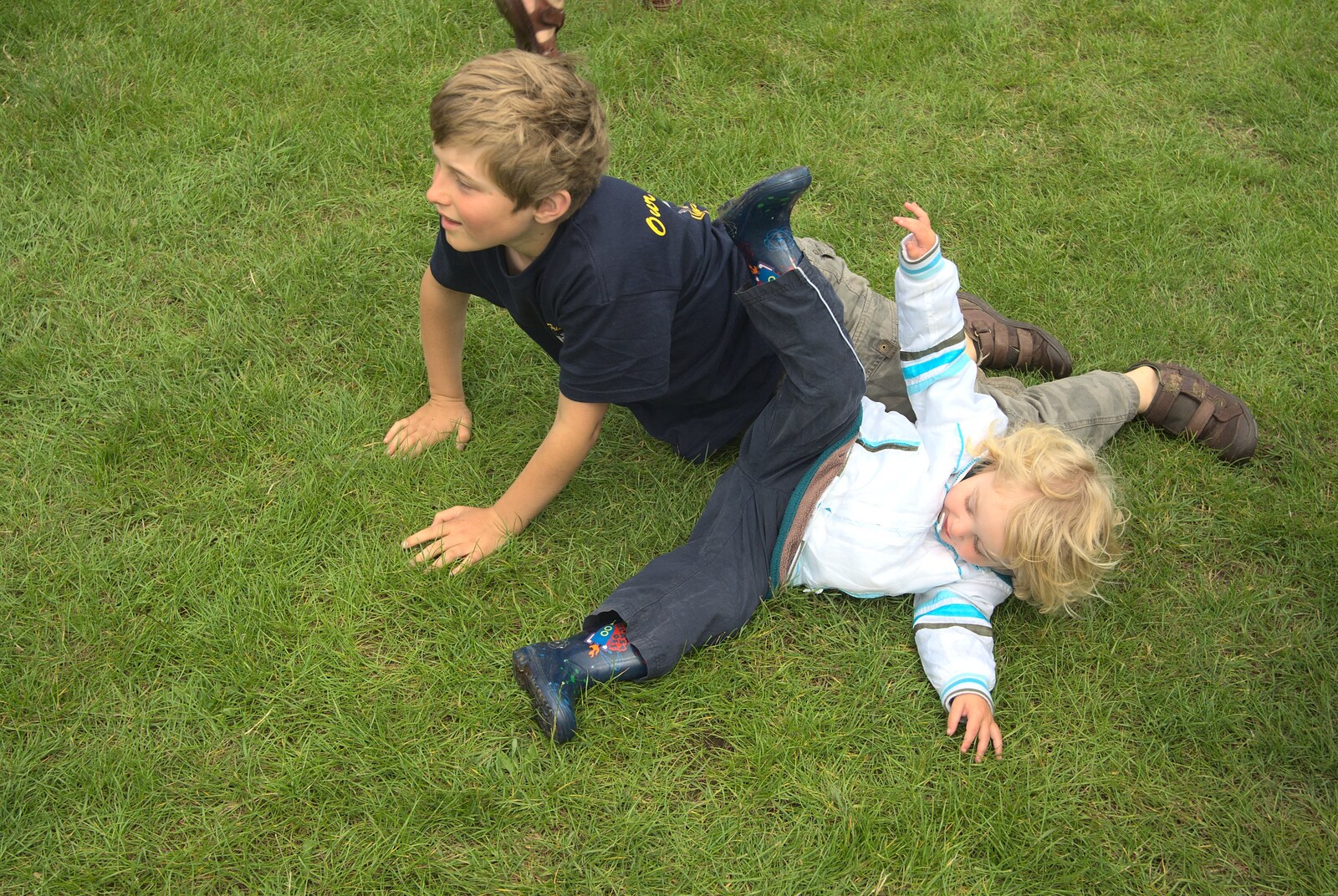 Max and Fred pile around on the grass from Maurice's Mustang Hangar Dance, Hardwick Airfield, Norfolk - 16th July 2011
