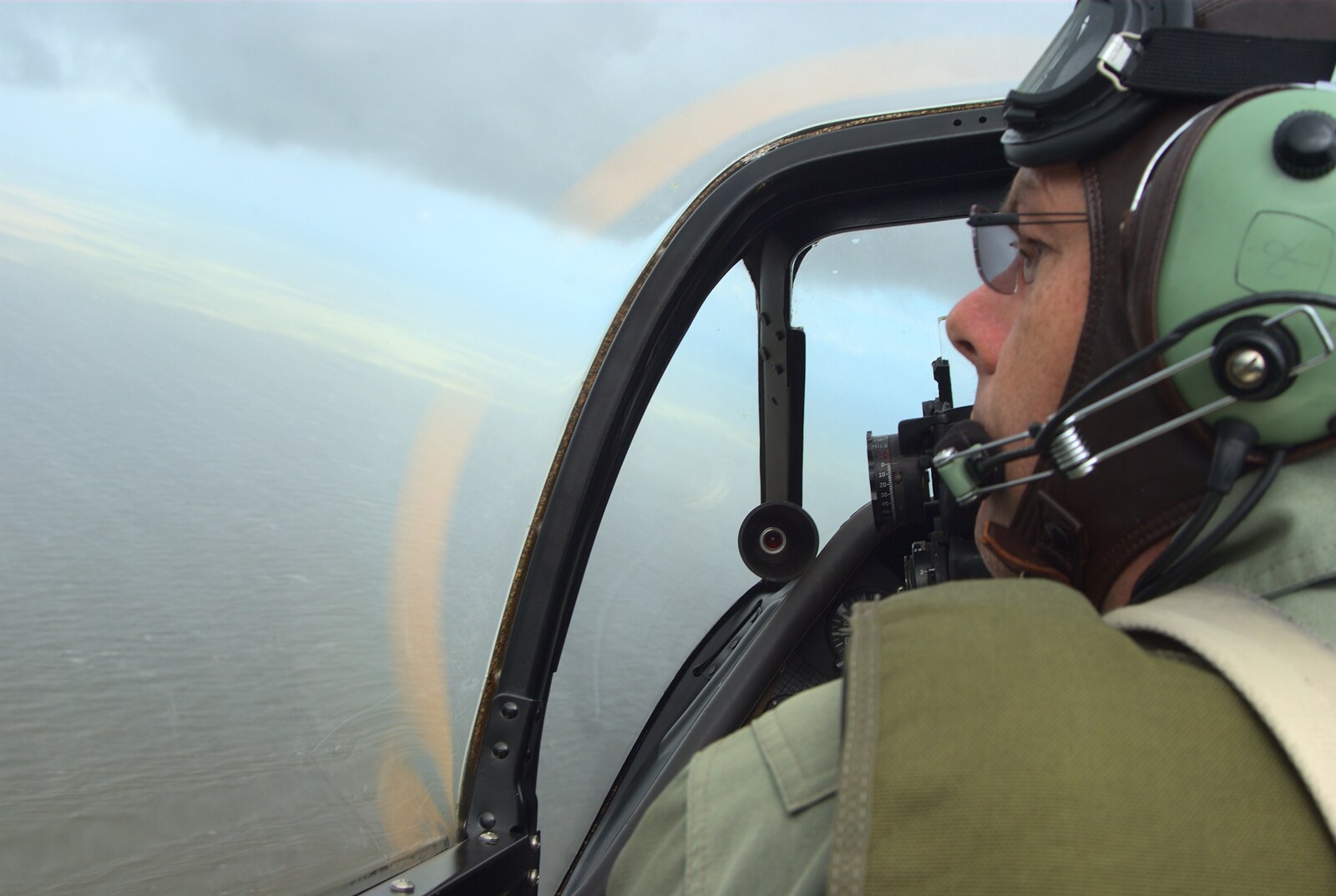Dave looks out over the sea near Sizewell from Nosher Flies in a P-51D Mustang, Hardwick Airfield, Norfolk (and the Whole of Suffolk) - 17th July 2011