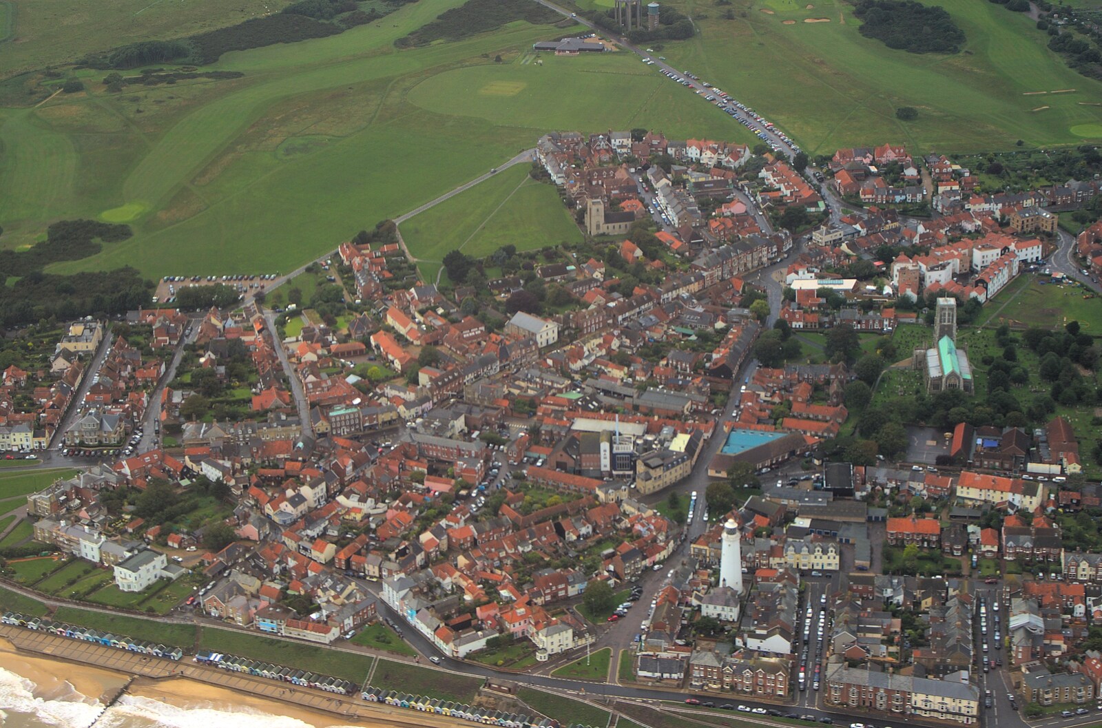 Another aerial view of Southwold and beach huts from Nosher Flies in a P-51D Mustang, Hardwick Airfield, Norfolk (and the Whole of Suffolk) - 17th July 2011