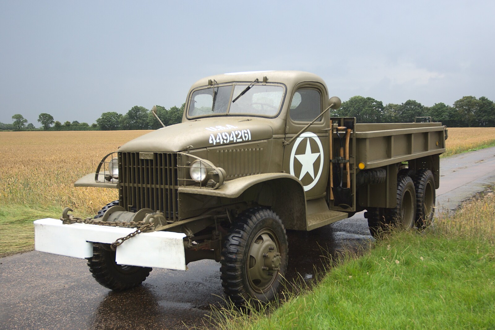 Clive's truck hangs around in the rain from Nosher Flies in a P-51D Mustang, Hardwick Airfield, Norfolk (and the Whole of Suffolk) - 17th July 2011