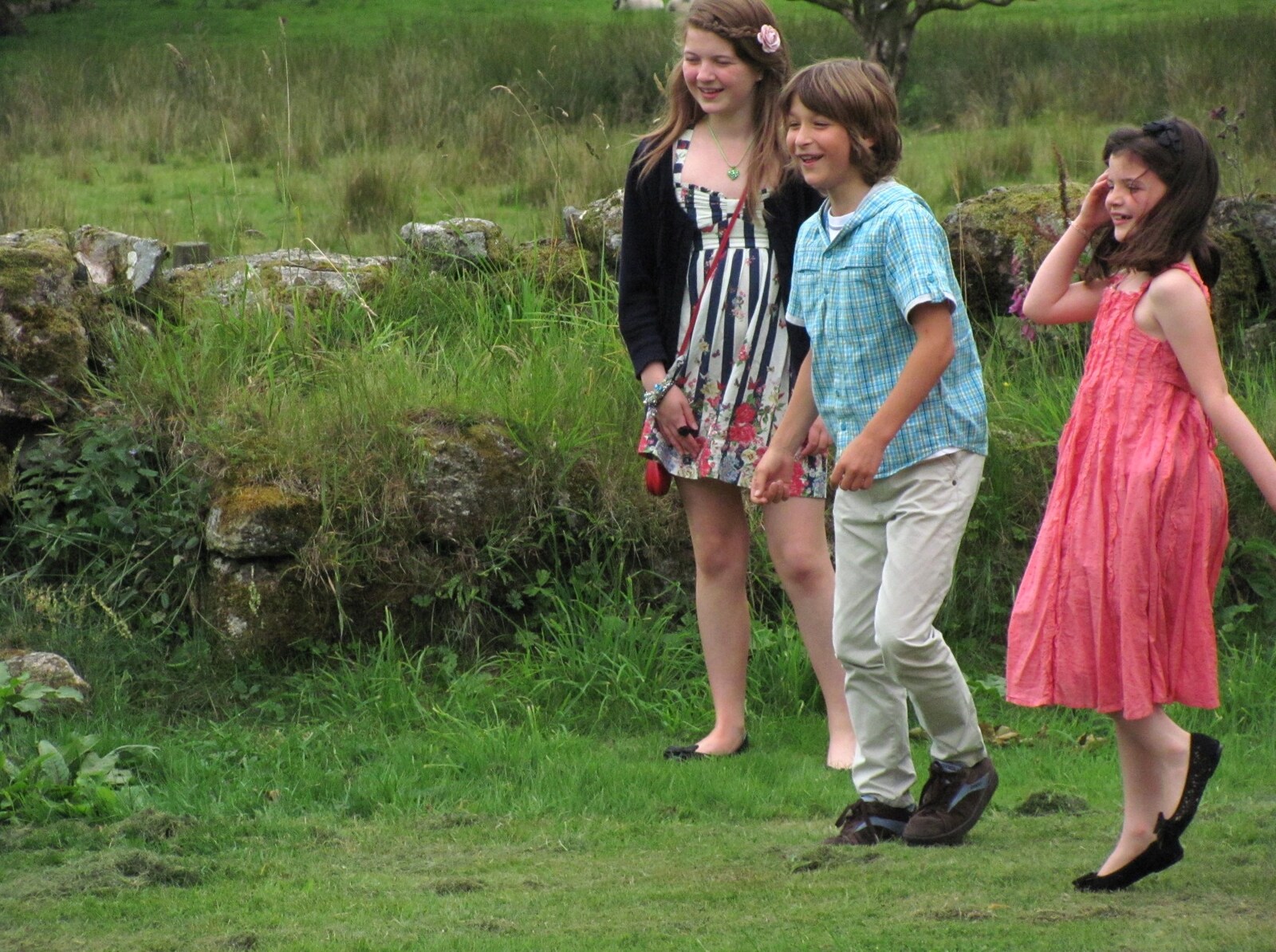 The children run about from Mike's Memorial, Prince Hall Hotel, Two Bridges, Dartmoor - 12th July 2011