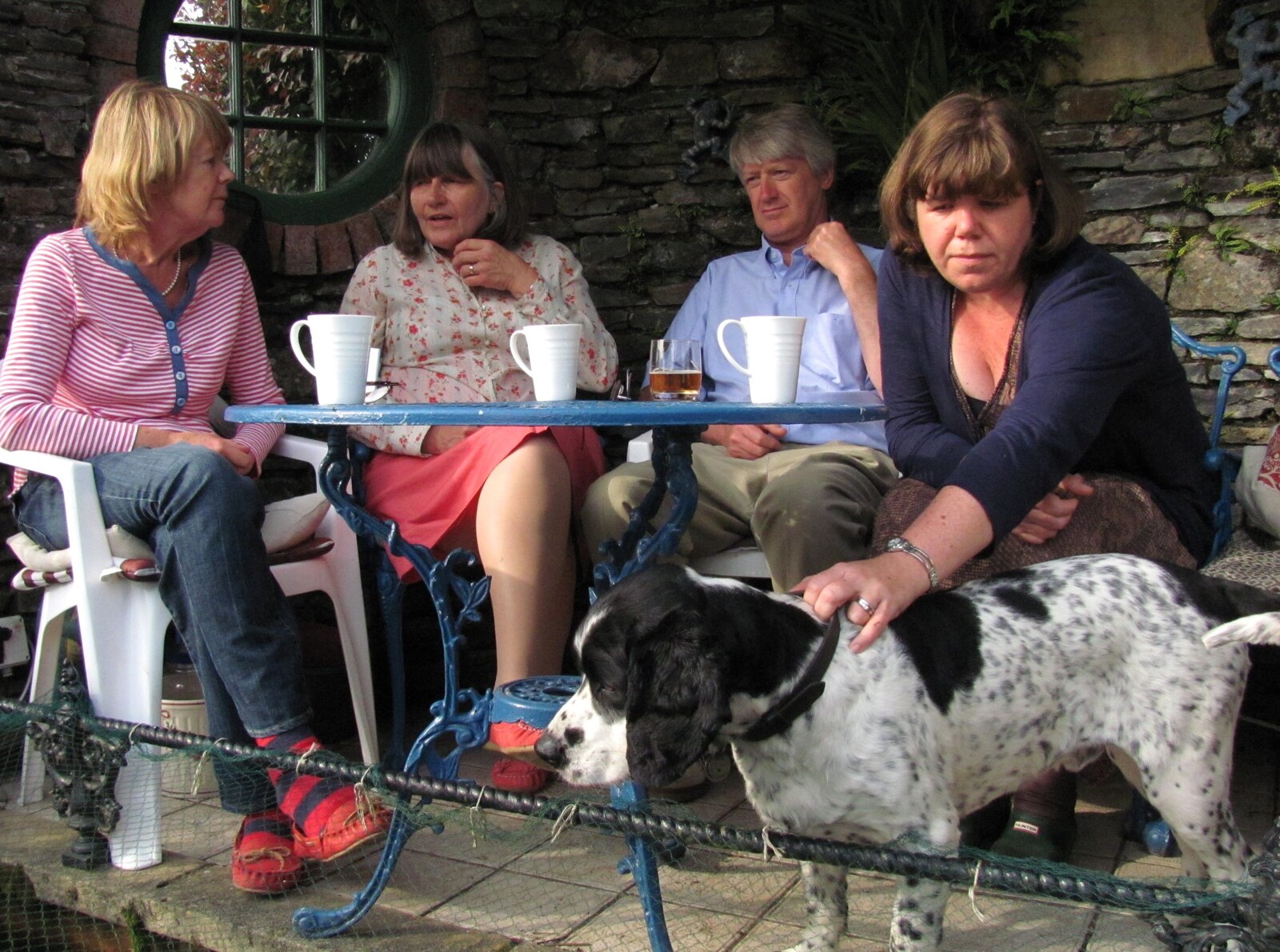 Sis holds Alfie by the collar from Mike's Memorial, Prince Hall Hotel, Two Bridges, Dartmoor - 12th July 2011