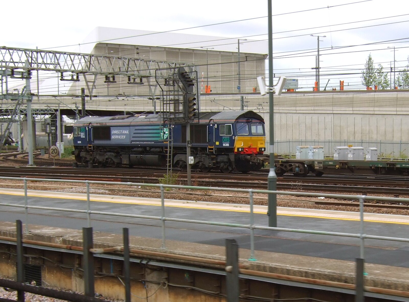 A lone Class 66 loco near the aquatics centre from On the Rails, and a Kebab, Stratford and Diss, Norfolk - 31st July 2011