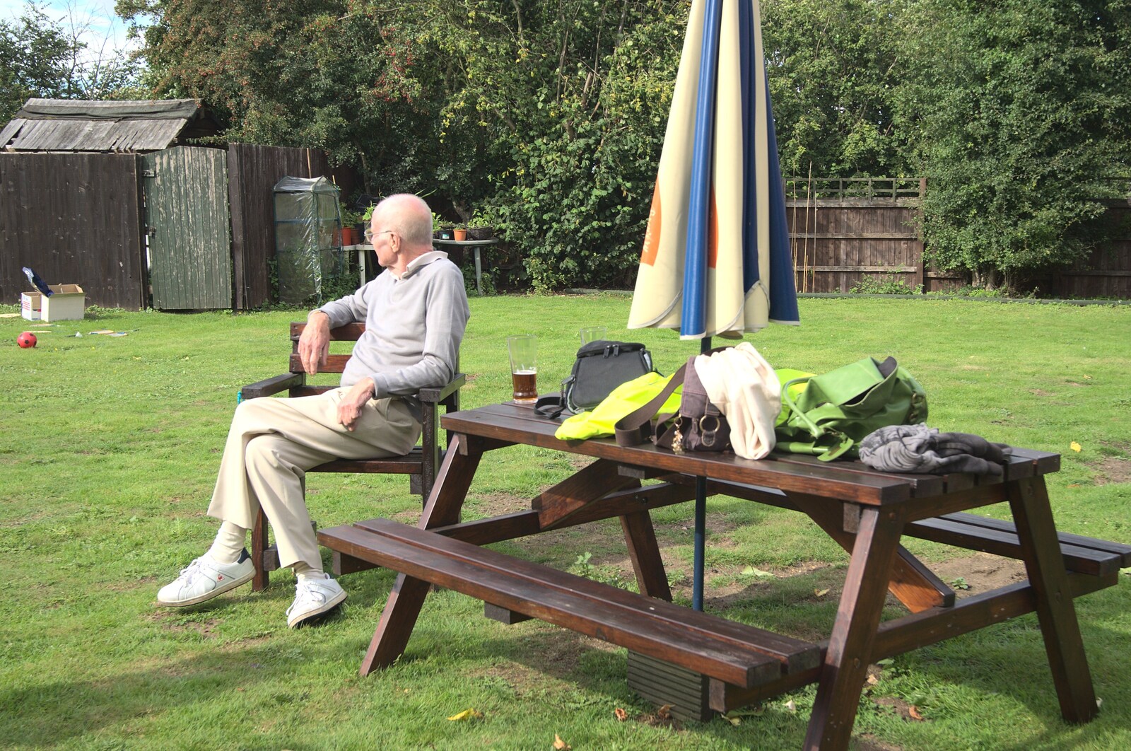 The Old Man sits and watches from Barbeque at the Swan Inn, Brome, Suffolk - 5th August 2011